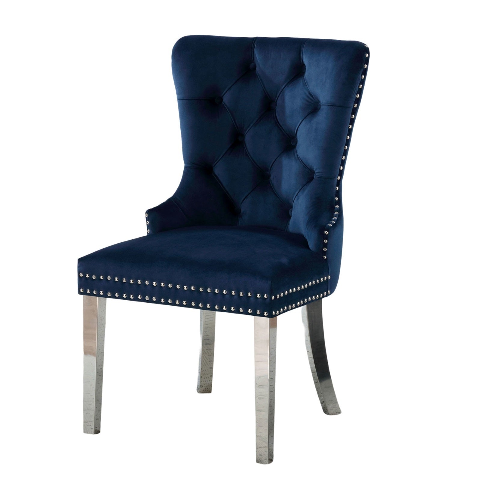 Emma Velvet Wingback Chairs with Mirrored Silver Legs Set of 2 , Blue