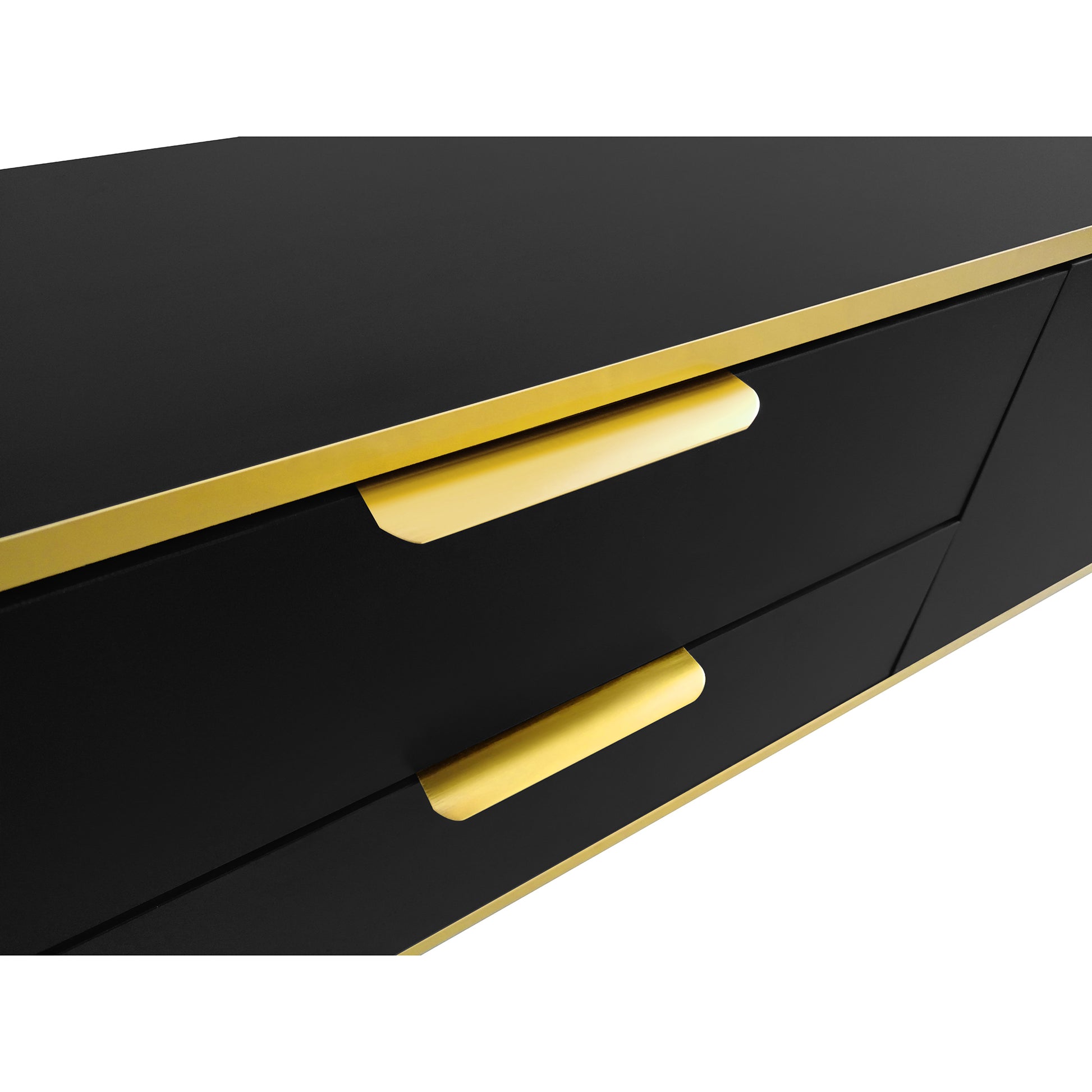 Florian Modern High Gloss TV Stand, Black & Gold