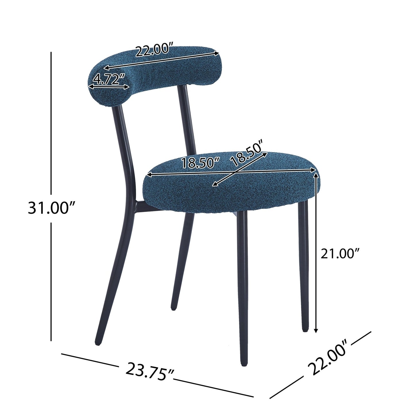 Zephira Modern Upholstered Side Chairs with Black Legs Set of 2 Blue