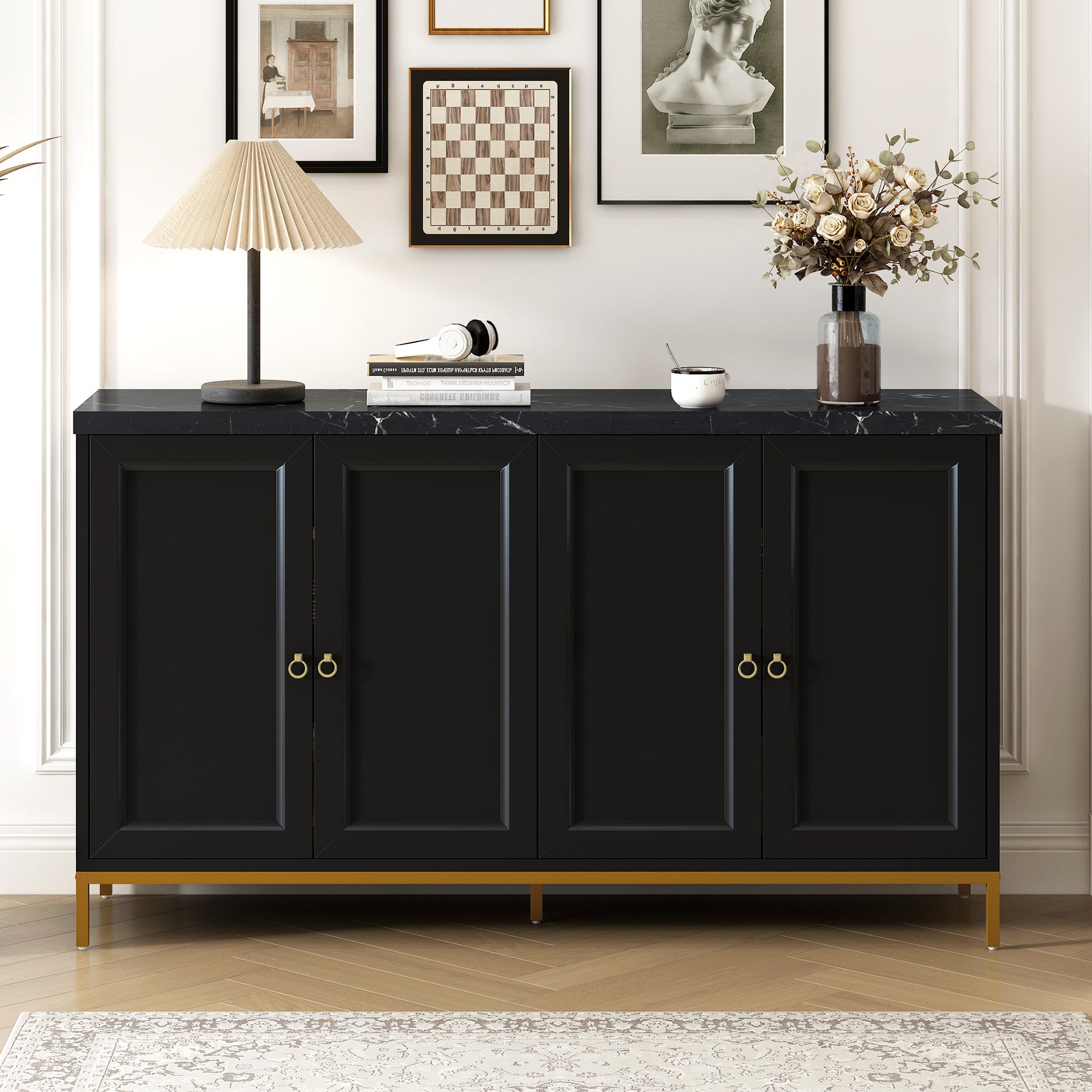 Dinara Modern 4-Door Extra Large Cabinet, Black