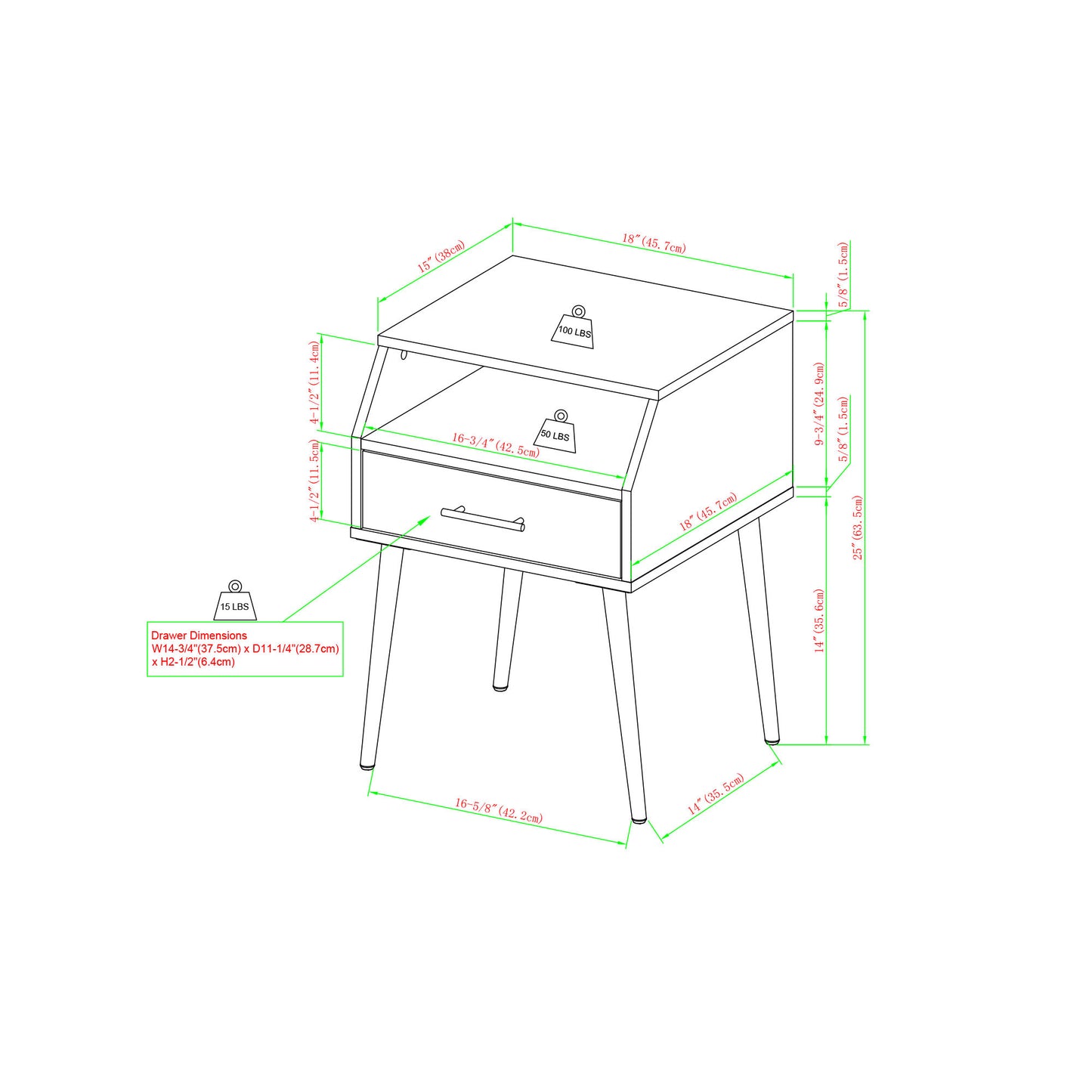 Willa Contemporary Angled Nightstand – Slate Grey