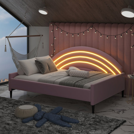 Ren Upholstered Daybed with LED Headboard, Pink