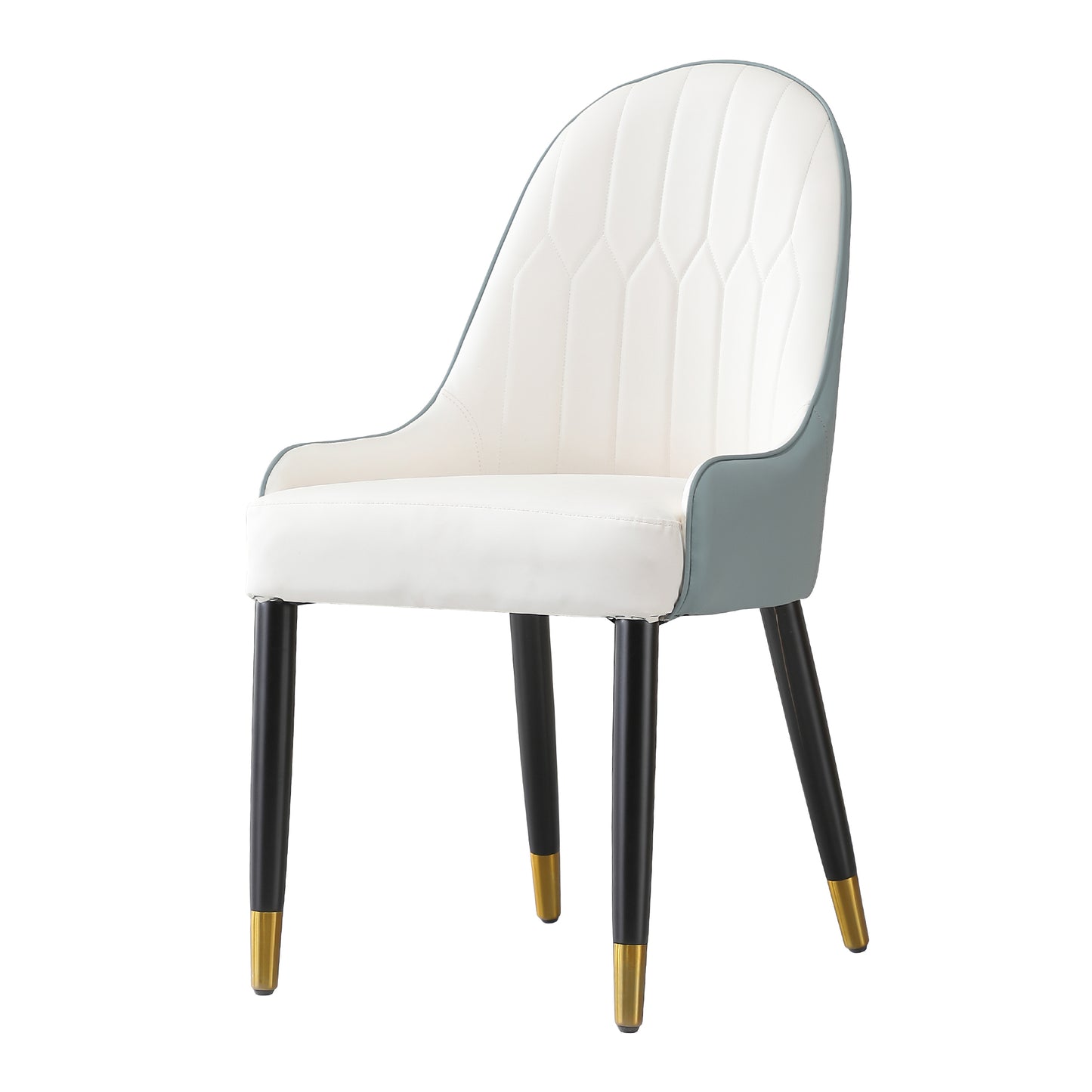 Zyra PU-Leather Side Chairs with Gold Tipped Metal Legs Set of 2 Blue & White