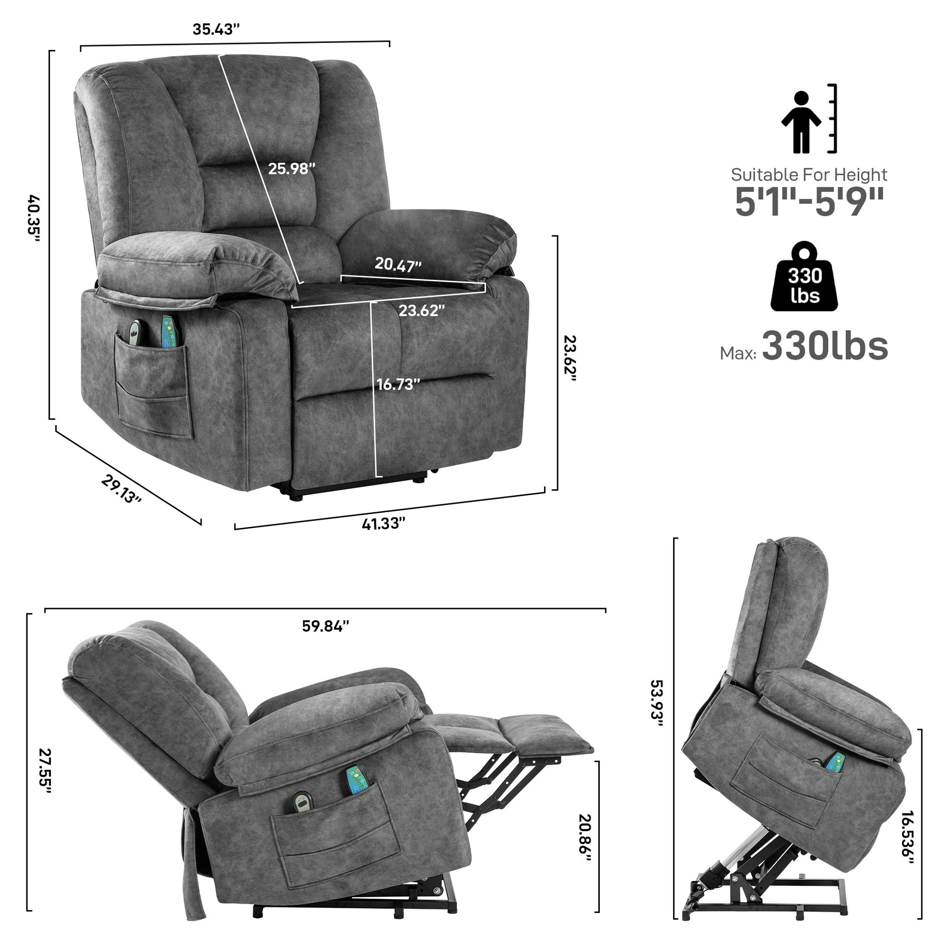 Lenny Power Lift Recliner Chair Sofa for Elderly with Massage