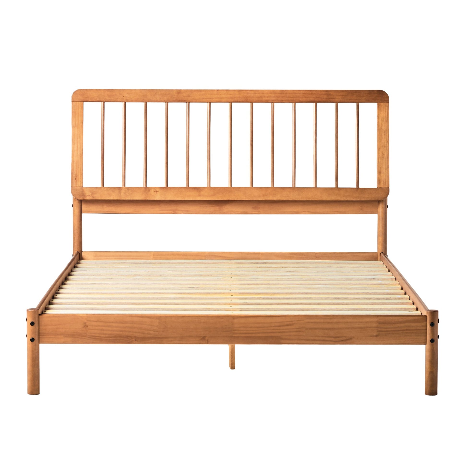 Wyatt Mid-Century Modern Solid Wood Queen Spindle Bed – Caramel