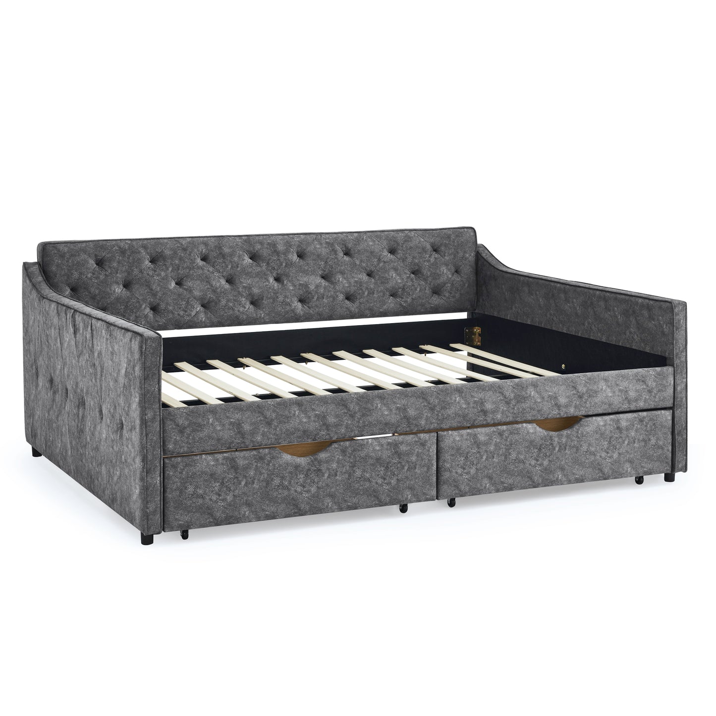 Aria Queen Size Linen Daybed & Storage Trundle Set, Gray