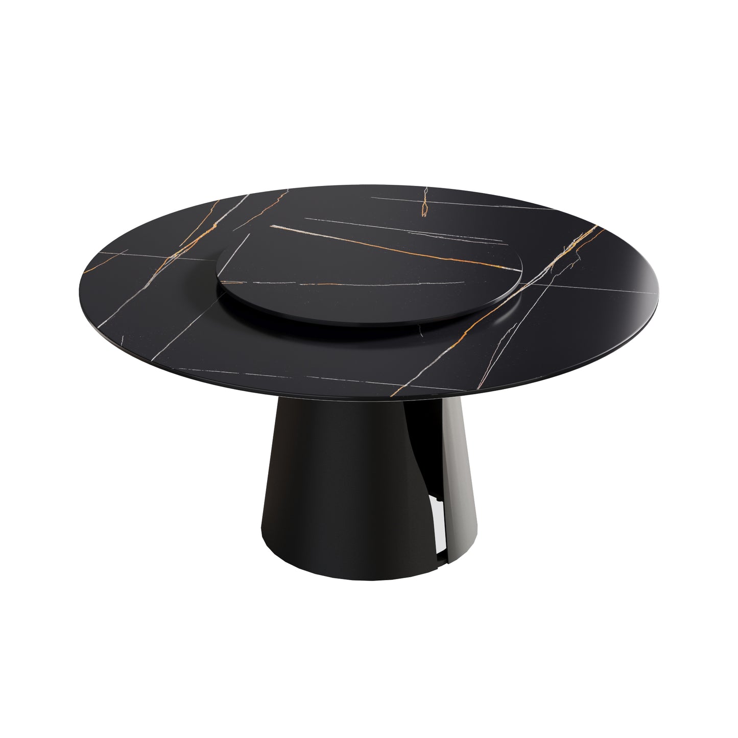 Caspian II 59" Round Modern Black Faux Marble Dining Table