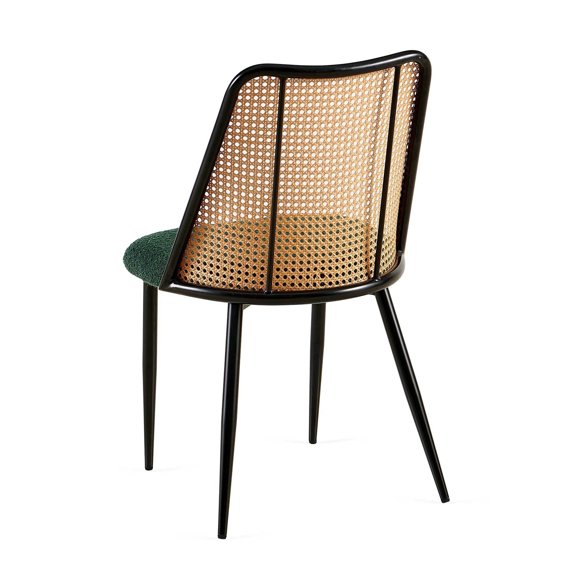 Fallon Modern Rattan Back Side Chairs with Green Boucle Seat Set of 2