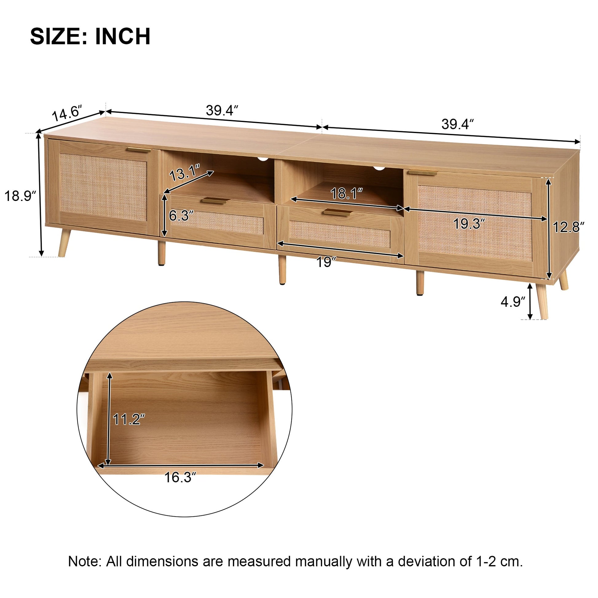 Franklin Mid-Century Modern TV Stand with Rattan Doors - Natural