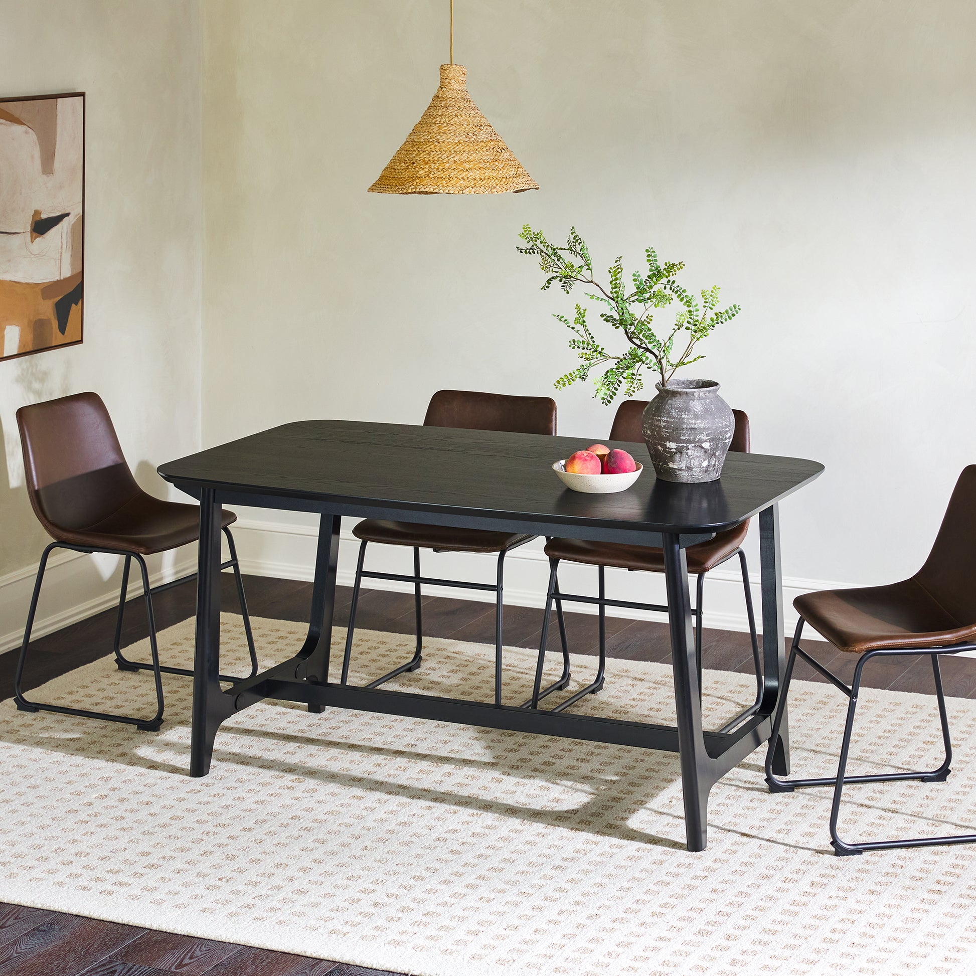 Marlene Mid-Century Modern Modern Dining Table with Trestle Base, Black Ash Veneer