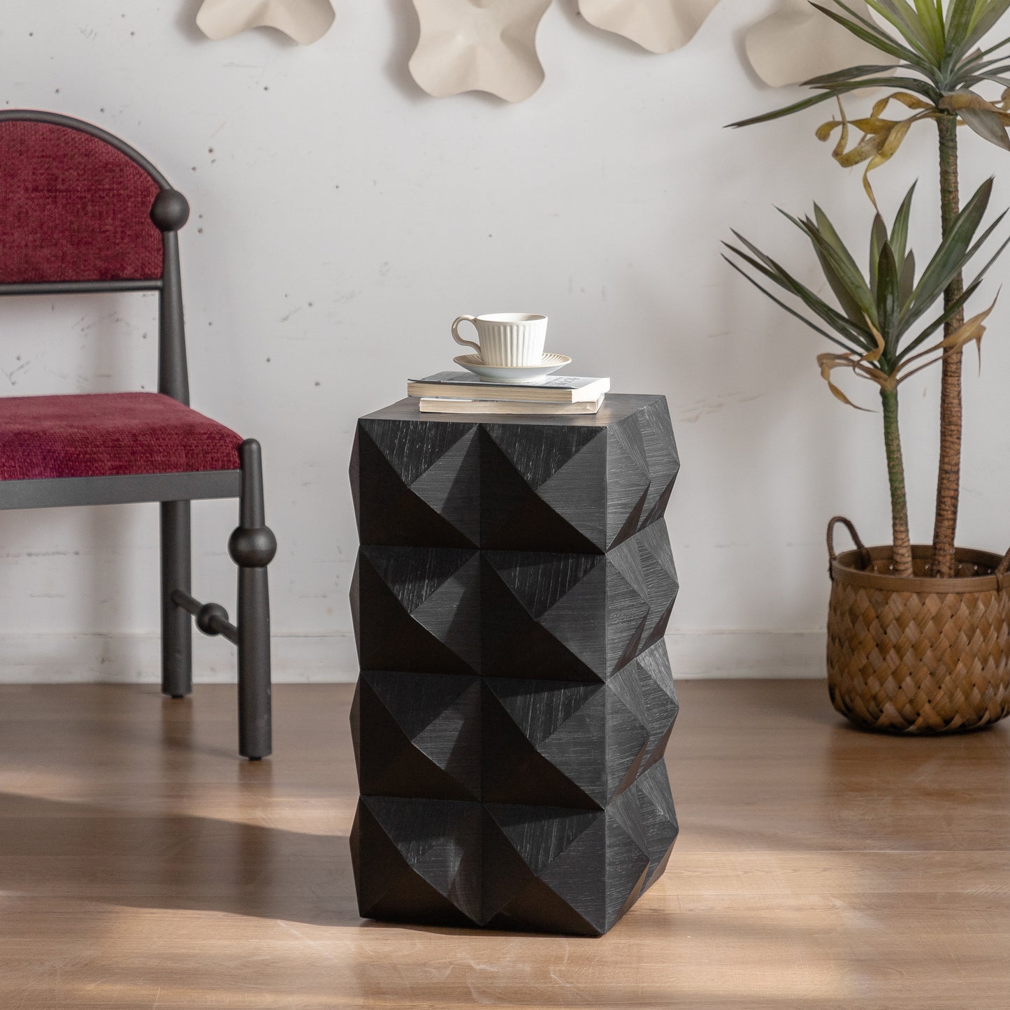 Peggy Retro Style 3D Embossed Side Table, Black