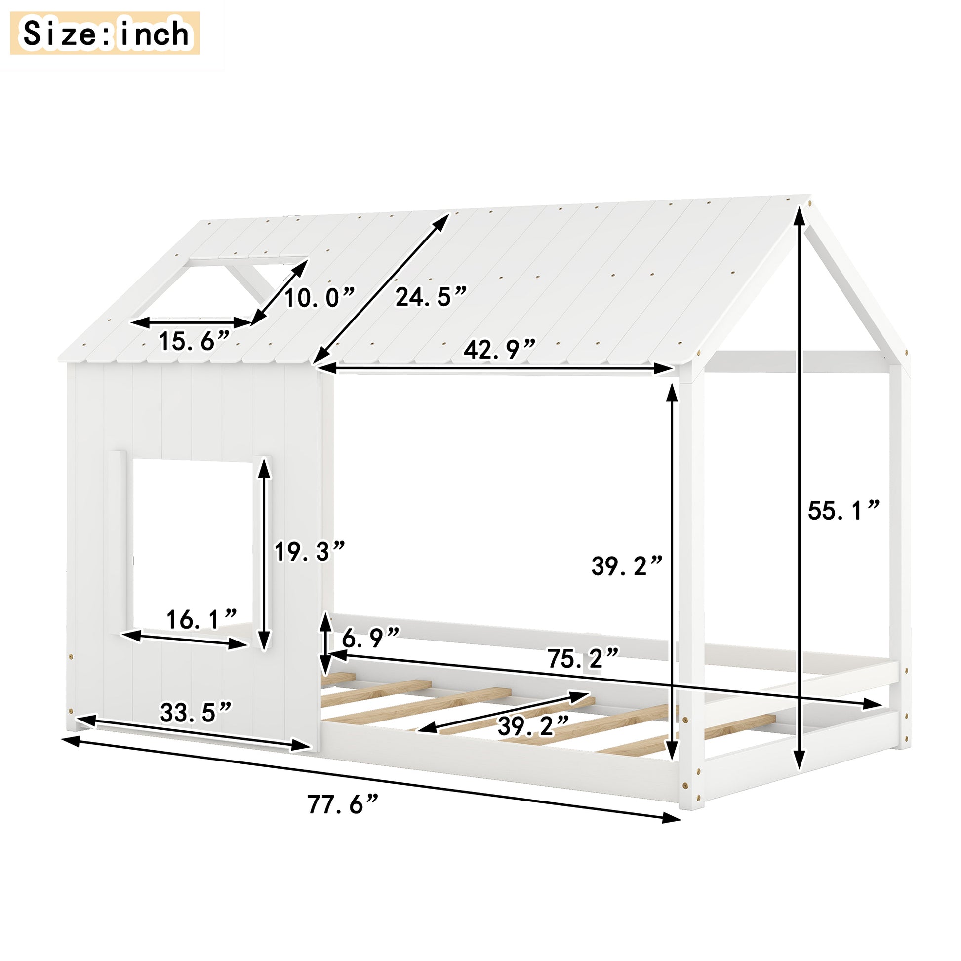 Twin Size House Bed with Roof and Window - White Old SKU: WF296897AAK