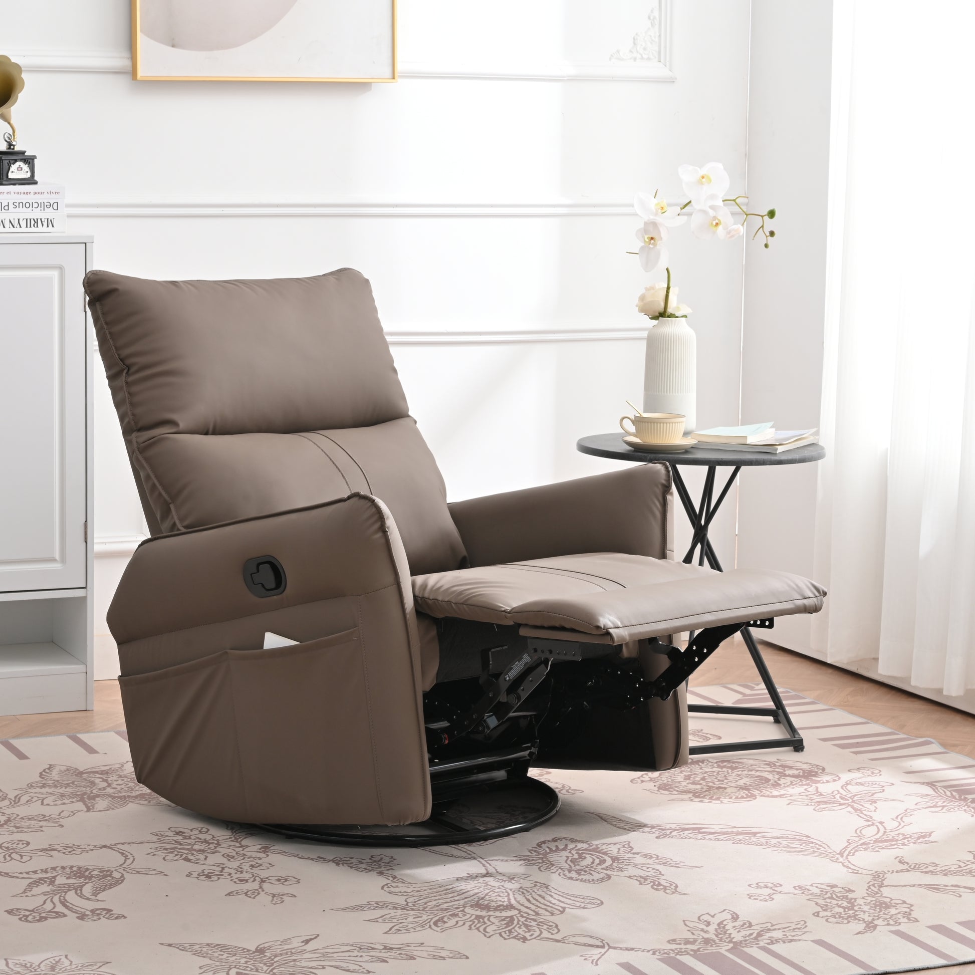 Jaxon PU Leather 360° Swivel Rocker Recliner, Brown