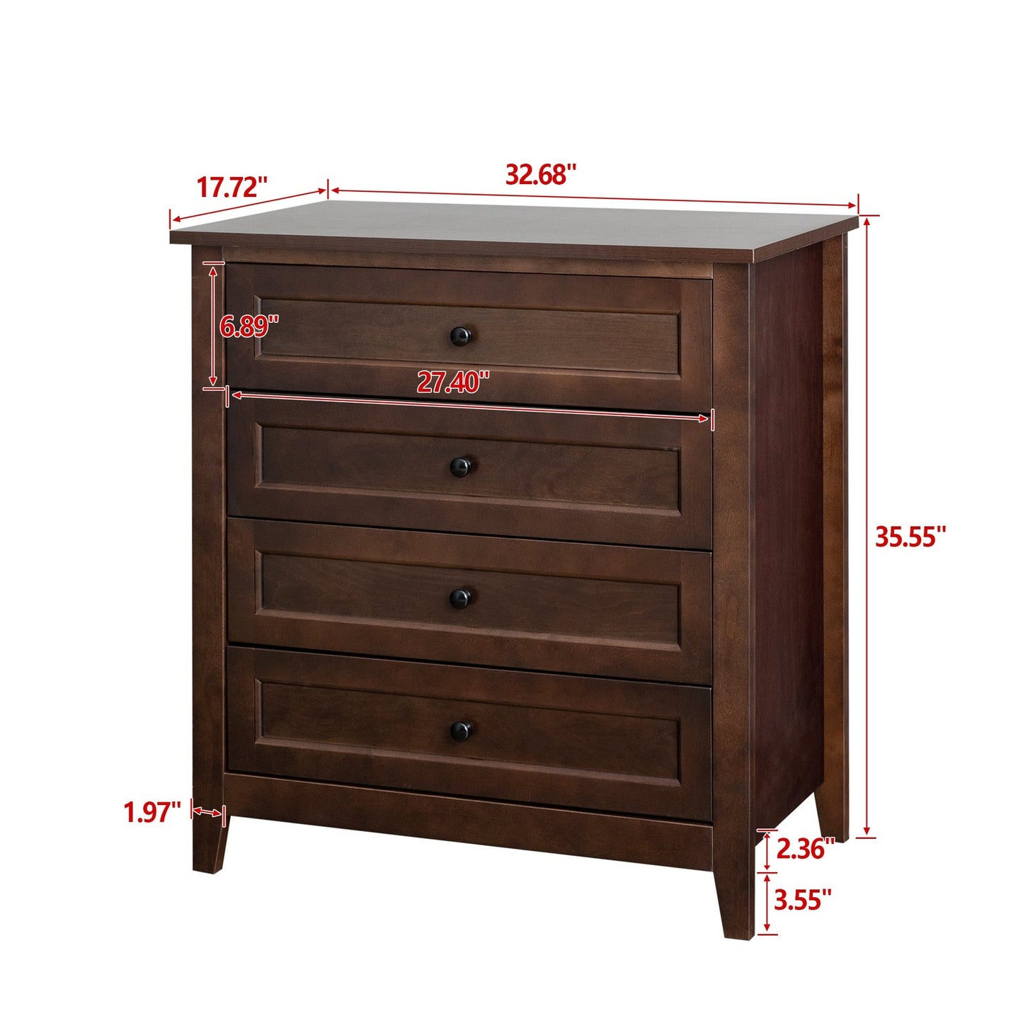 Emory 4-Drawer Solid Wood Chest, Auburn