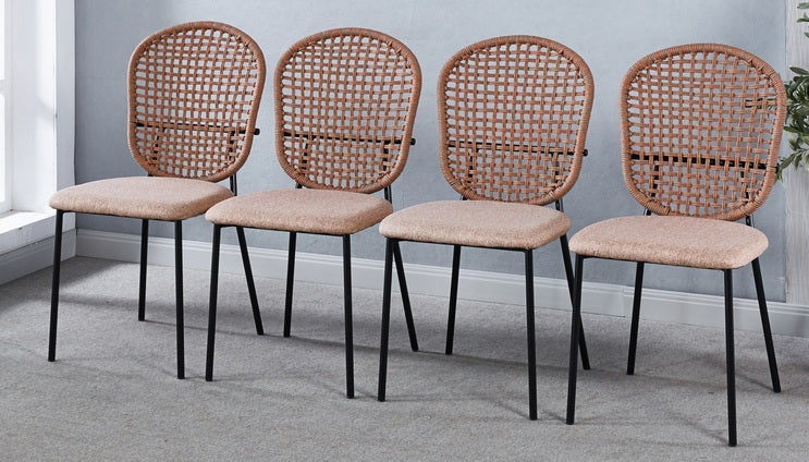 Persis Sennit Chairs with Black Legs Set of 4 Orange