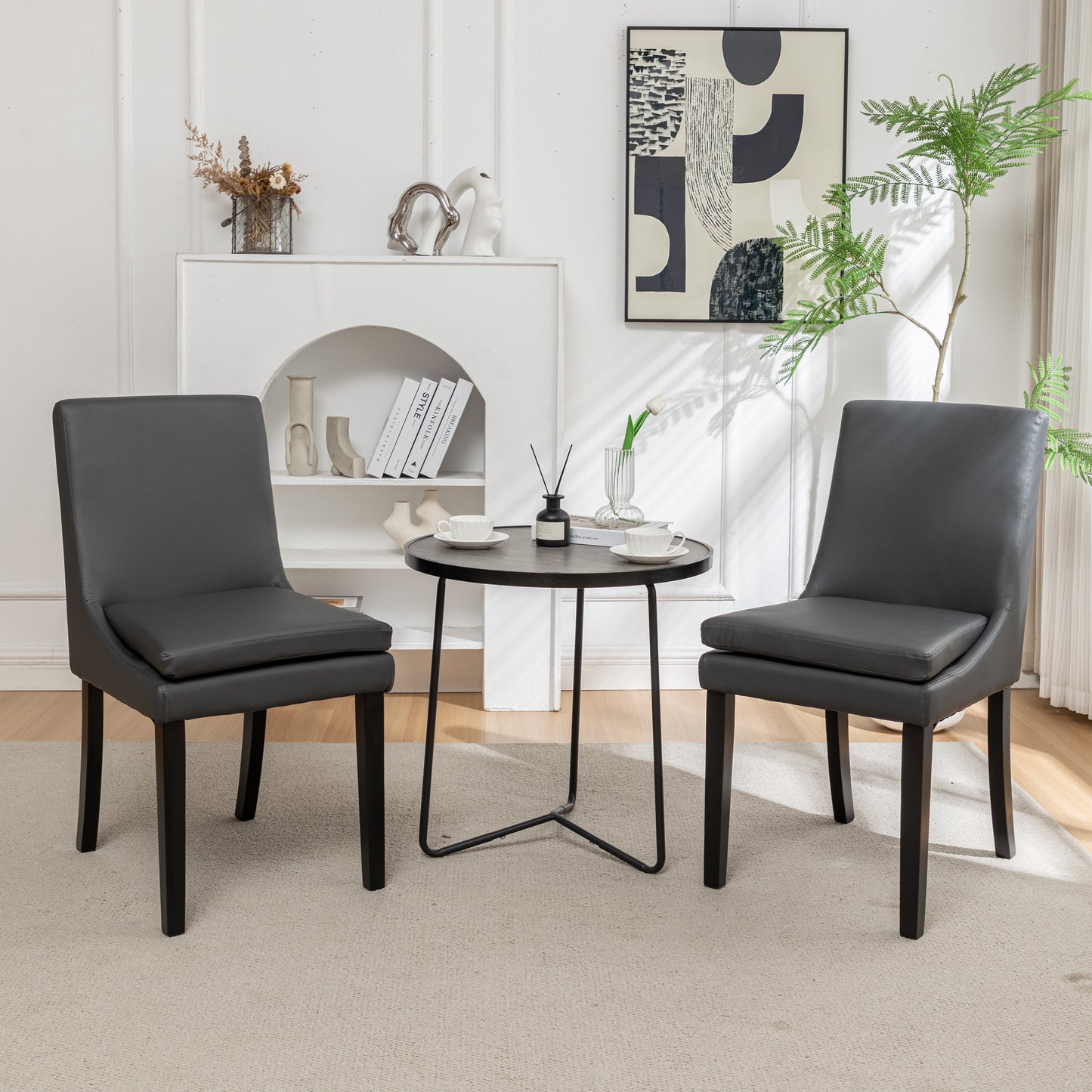 Serenita Mid-Century Modern Upholstered Fabric Dining Chair Set of 2 Dark Gray