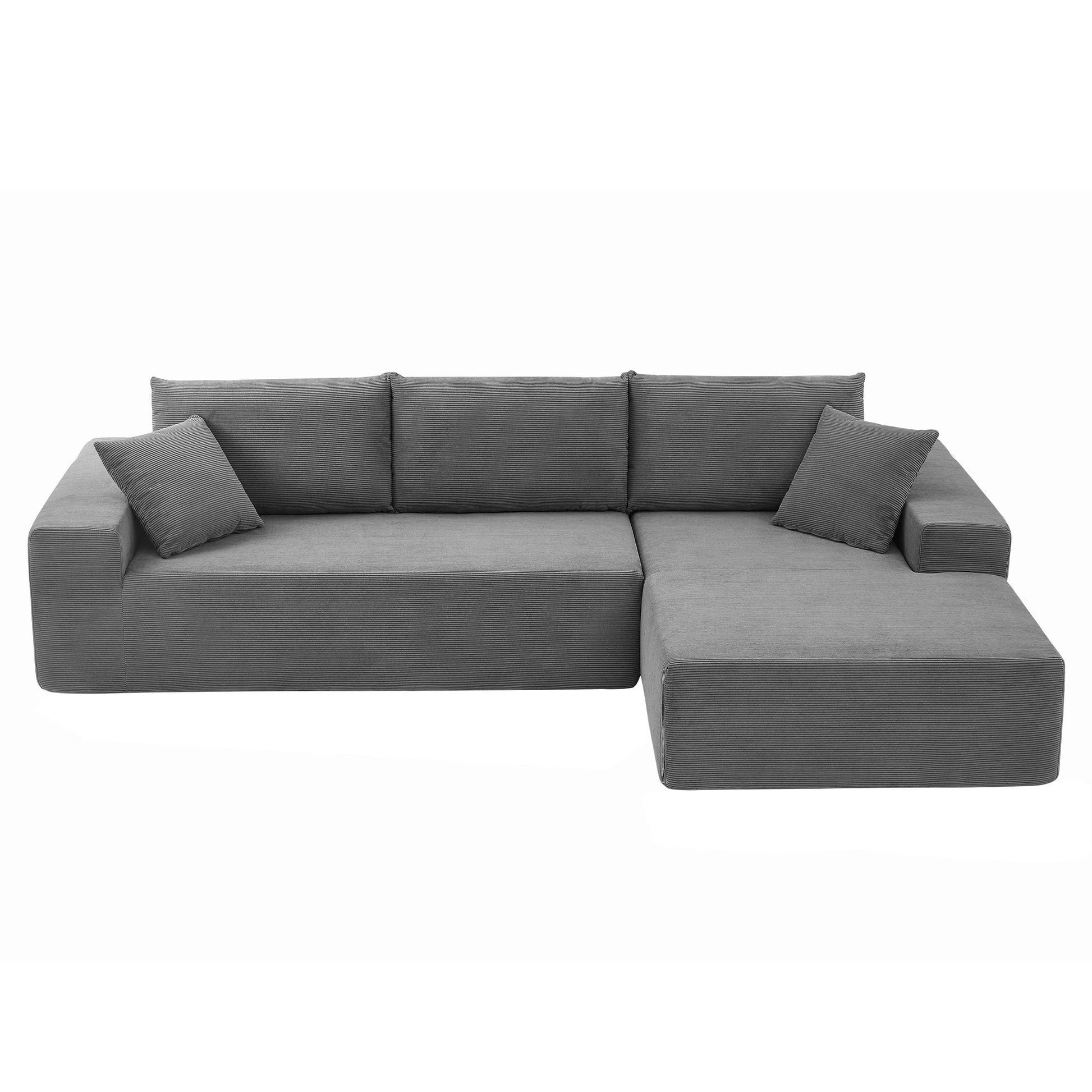 Leander Mid-Century Modern Corduroy Upholstered Sectional, Gray