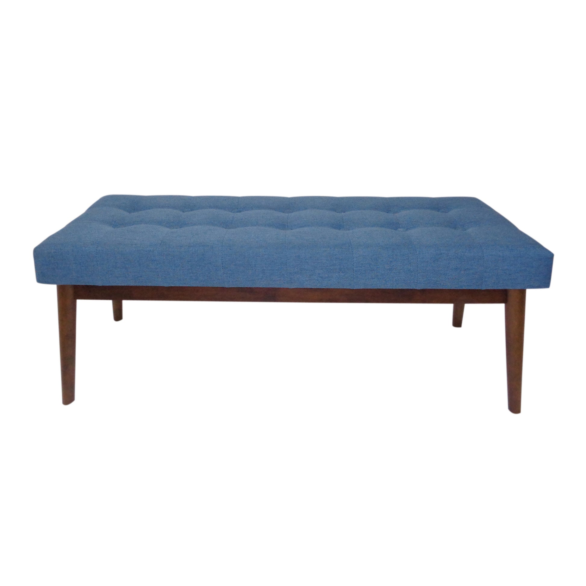 Altman Mid-Century Modern Rectangular Ottoman with Upholstered Top & Walnut Base, Blue