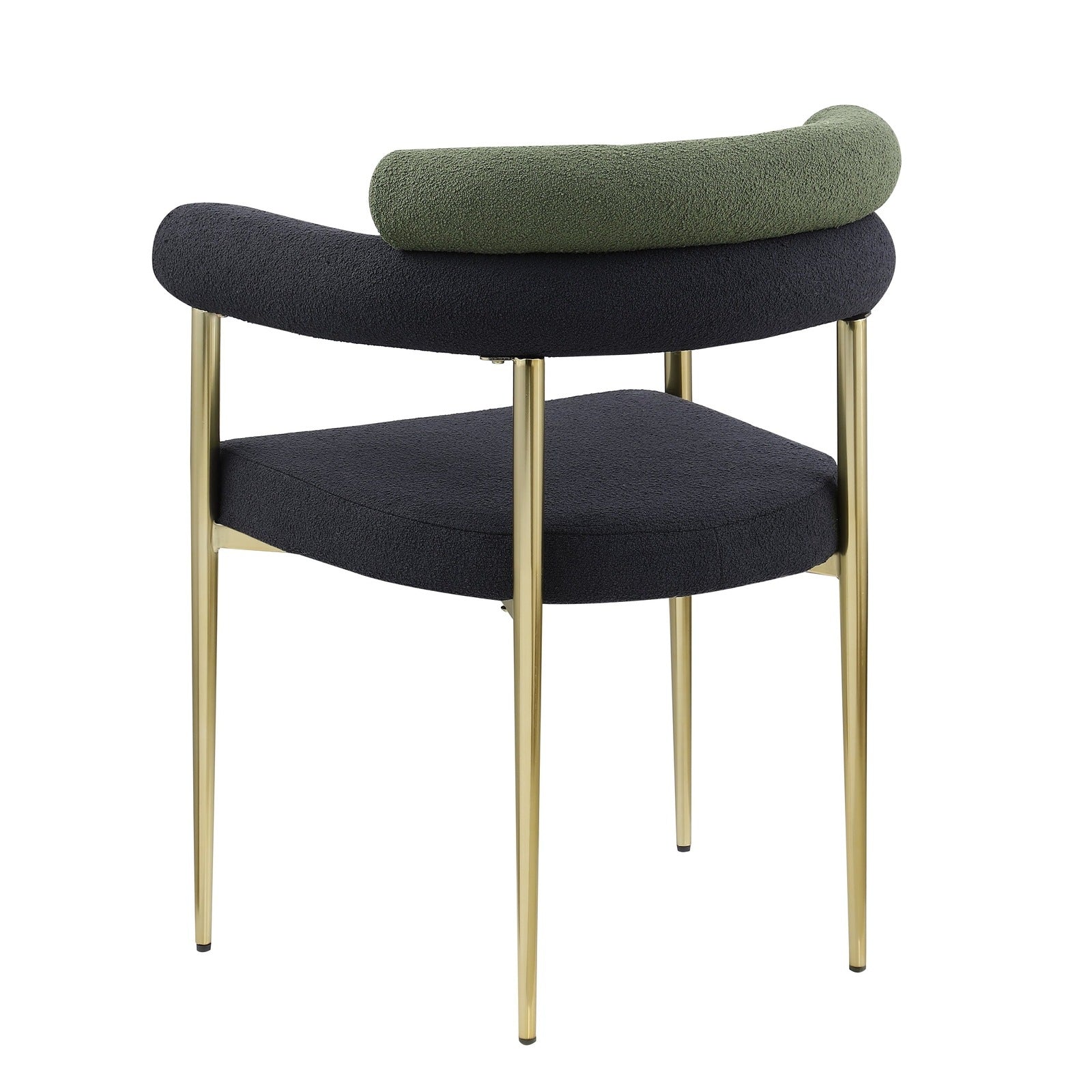 Mid-Century Modern Dining Chairs in Black & Dark Green Boucle