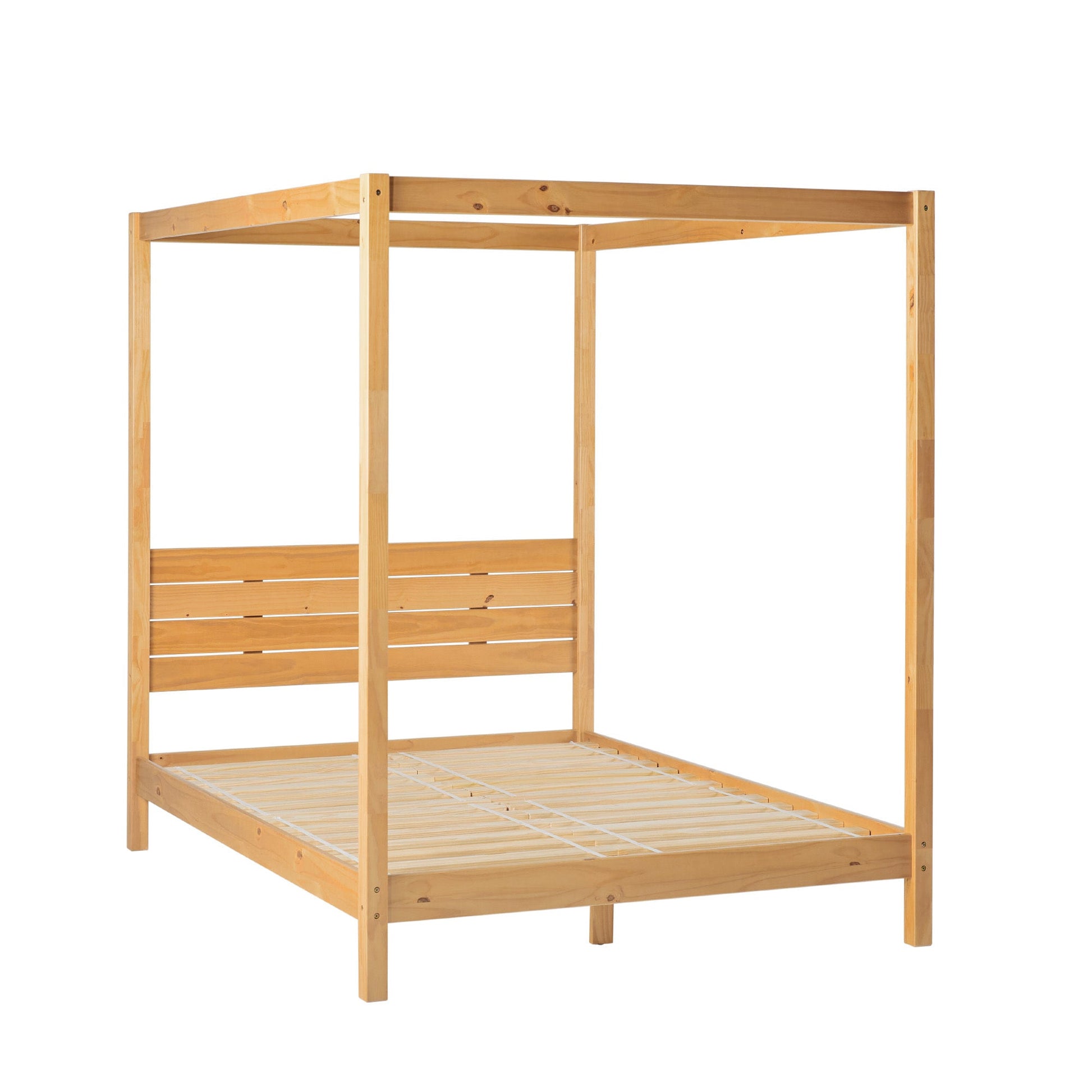 Taylor Modern Minimalist Boho Queen Canopy Bedframe – Natural Pine