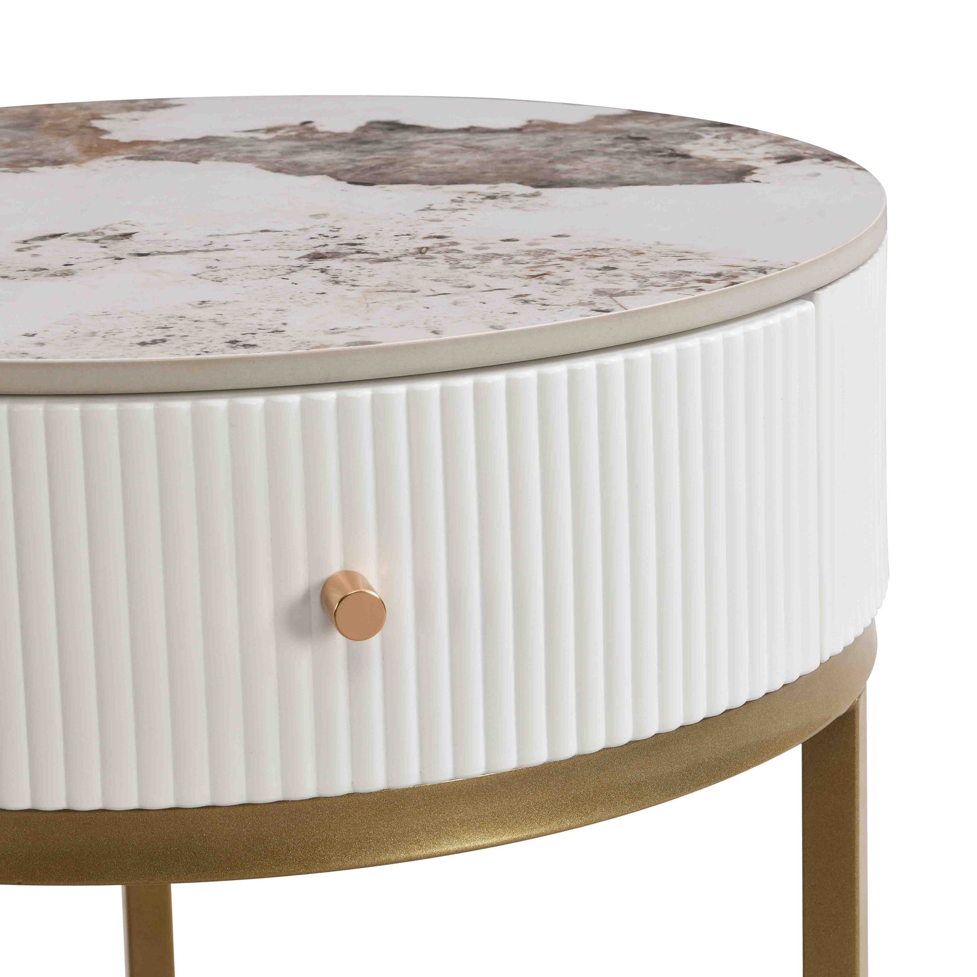 Neira Modern Side Table with Gold Base, White