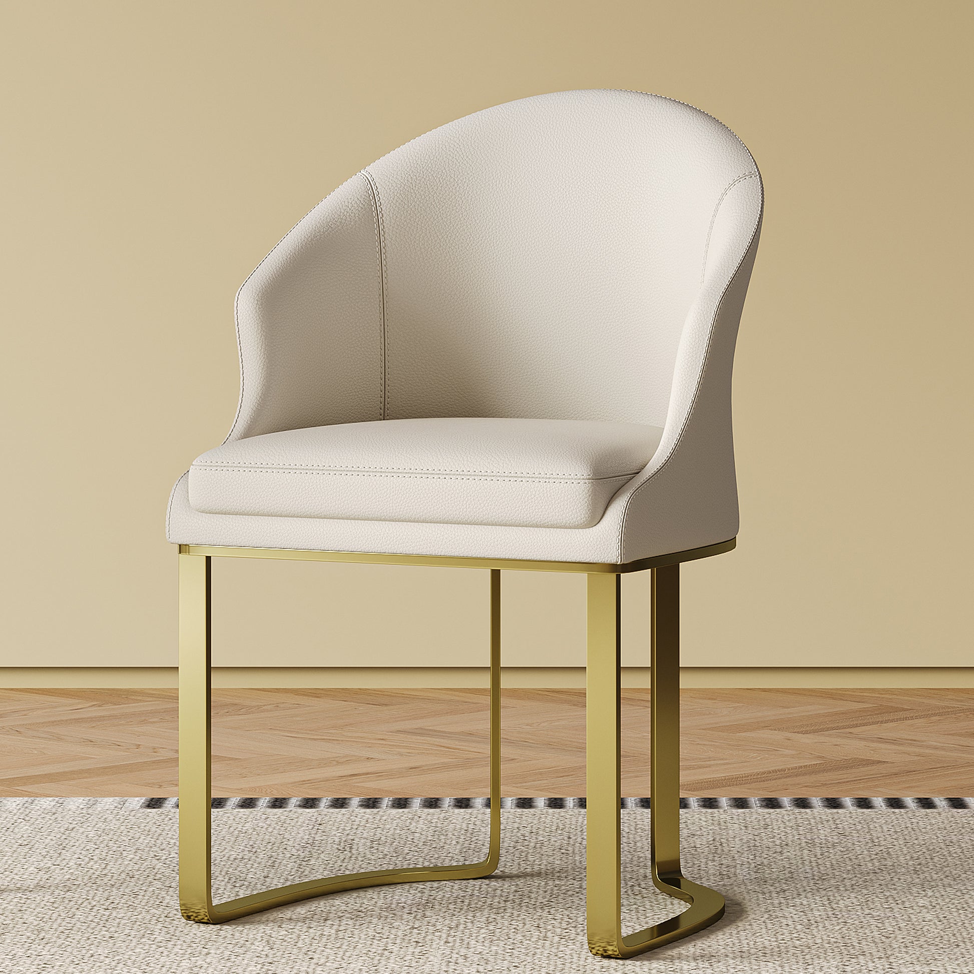 Bodhi Modern White PU-Leather Side Chairs with Gold Legs Set of 2