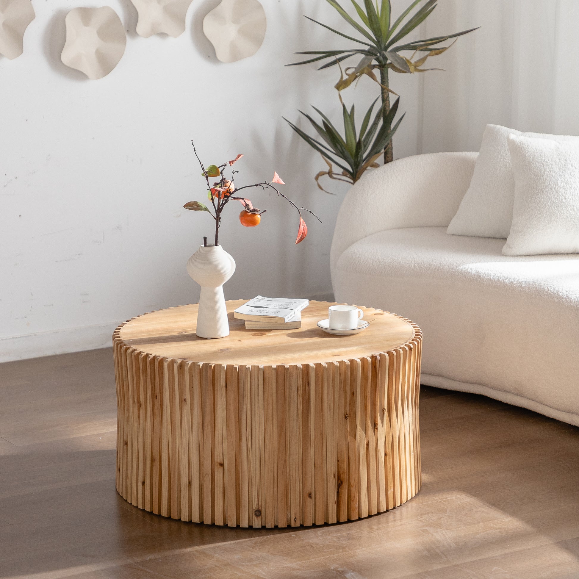 Ripley Round Vertical Relief Coffee Table, Natural