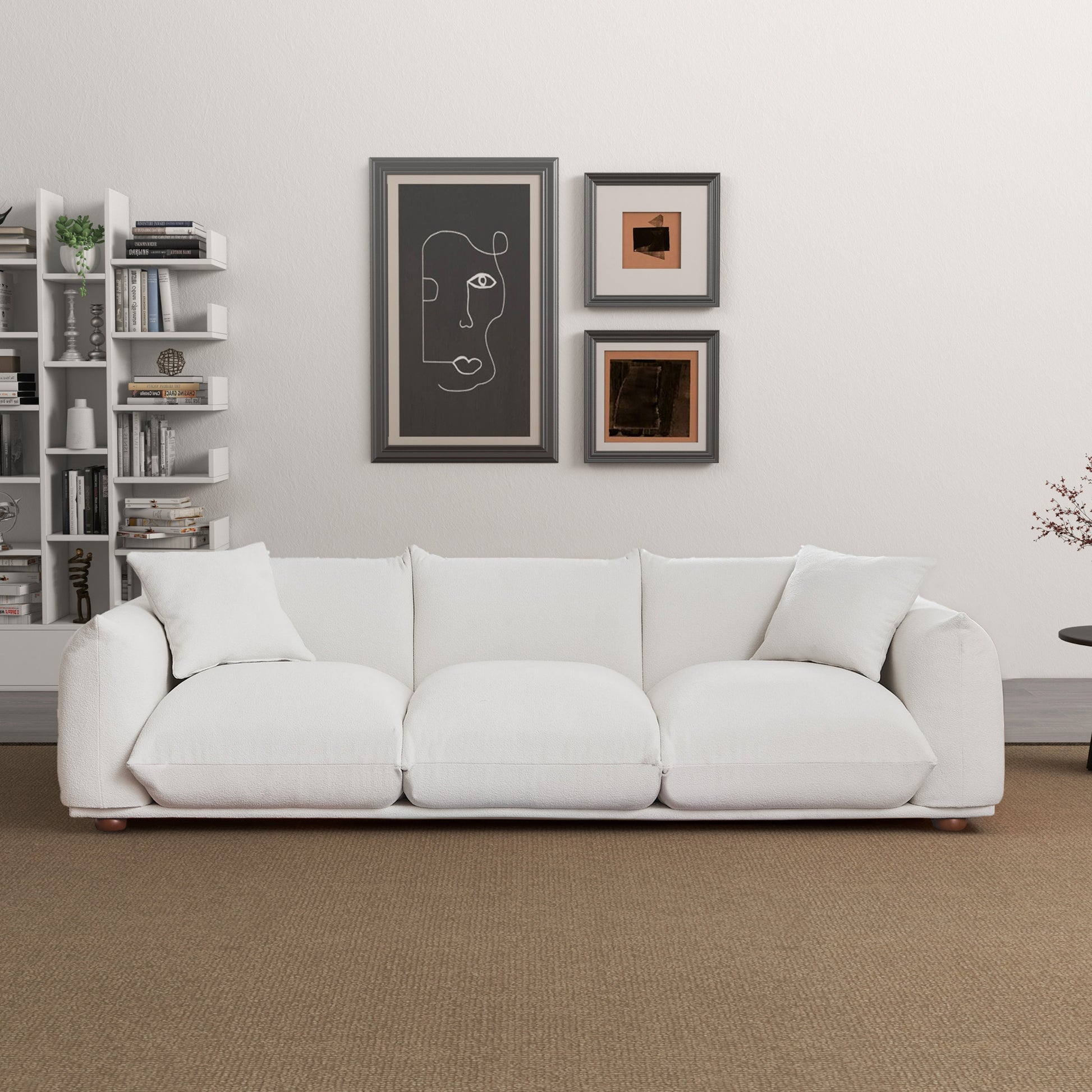 Kely Modern 100'' Cream Boucle Upholstered Sofa