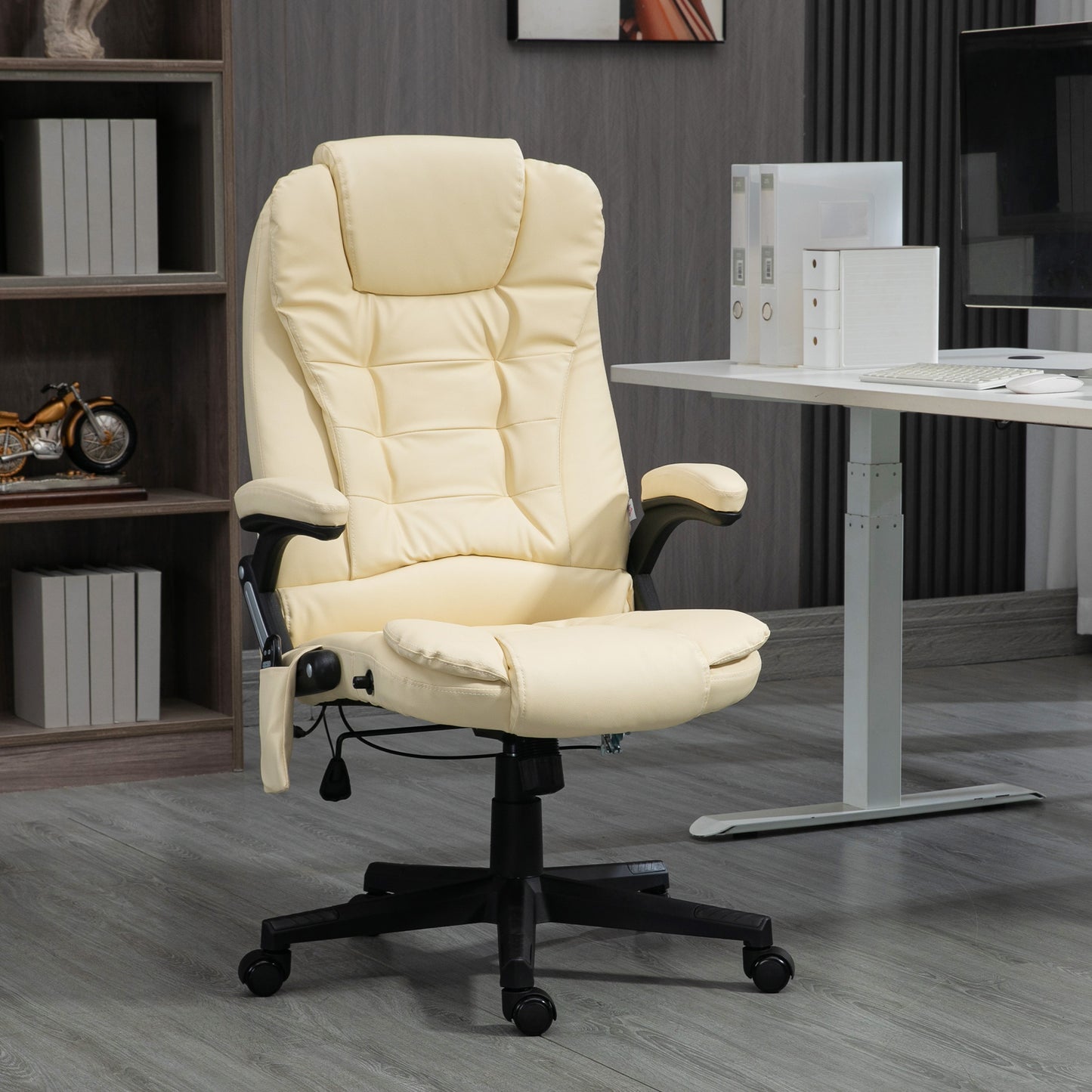 Parisa High Back PU Leather Executive Office Chair with Head & Massage, Beige