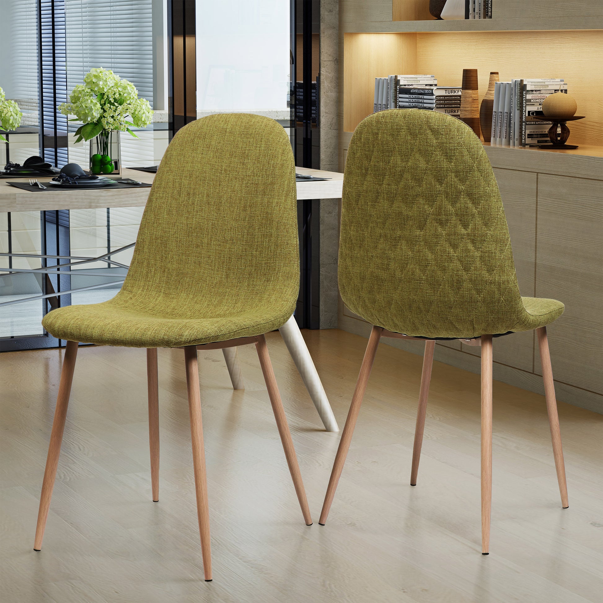 Loretta Mid-Century Modern Upholstered Side Chairs Set of 2 Green