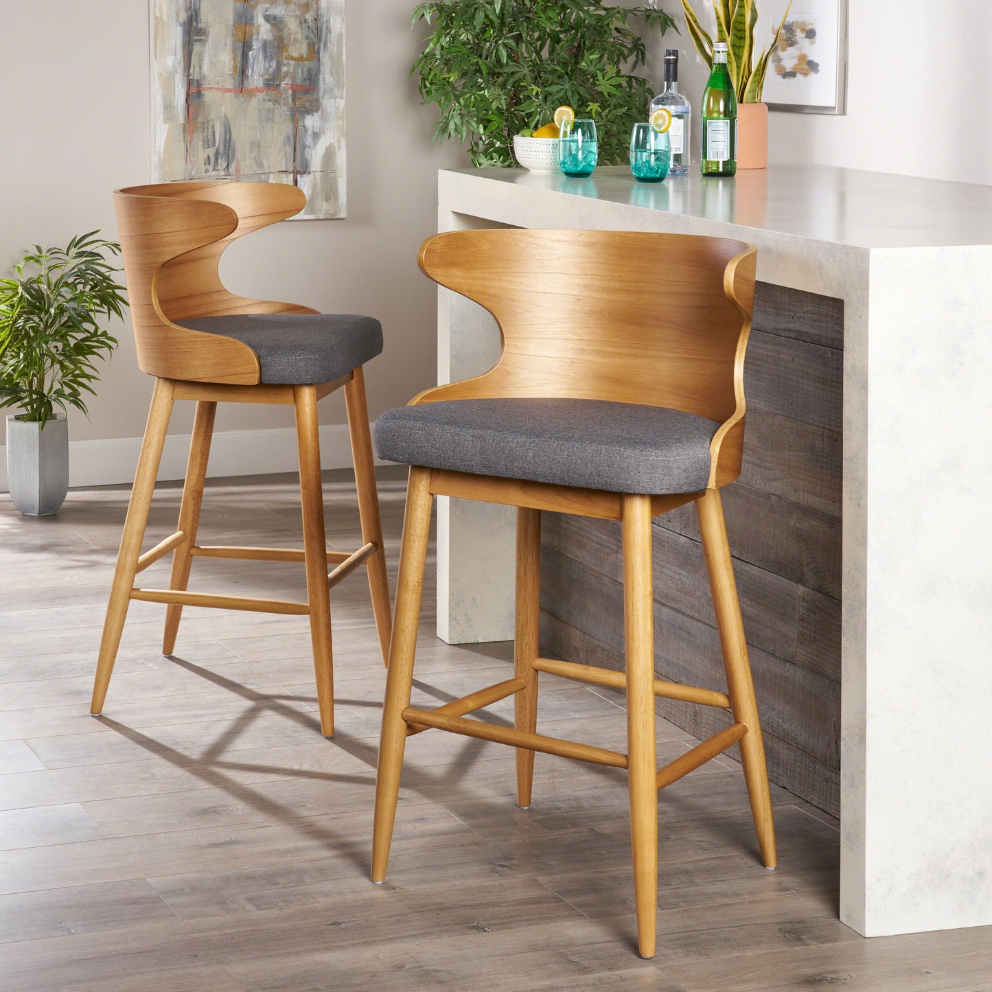 Ellery Mid-Century Modern Bar Stool, Brown & Charcoal