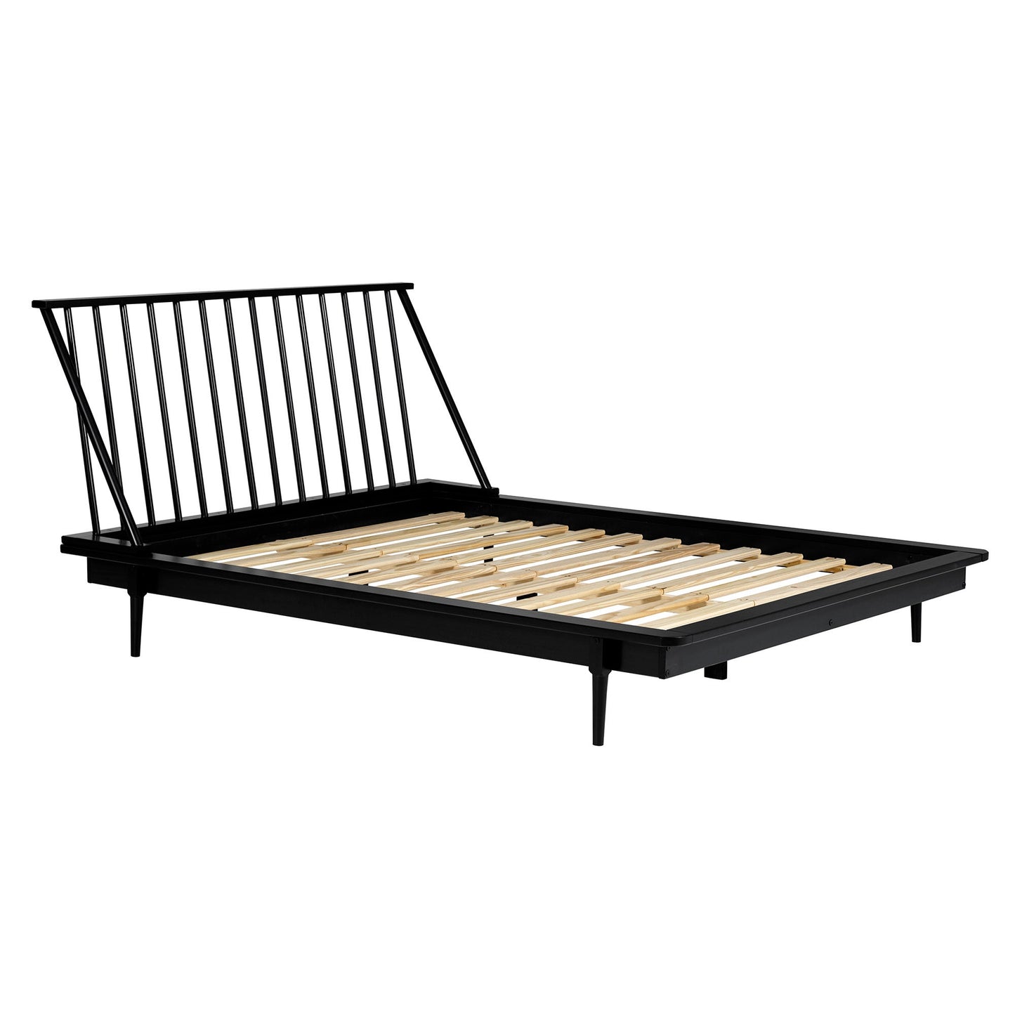 Morgan Mid-Century Modern Solid Wood Queen Platform Bed Frame with Spindle Headboard - Black