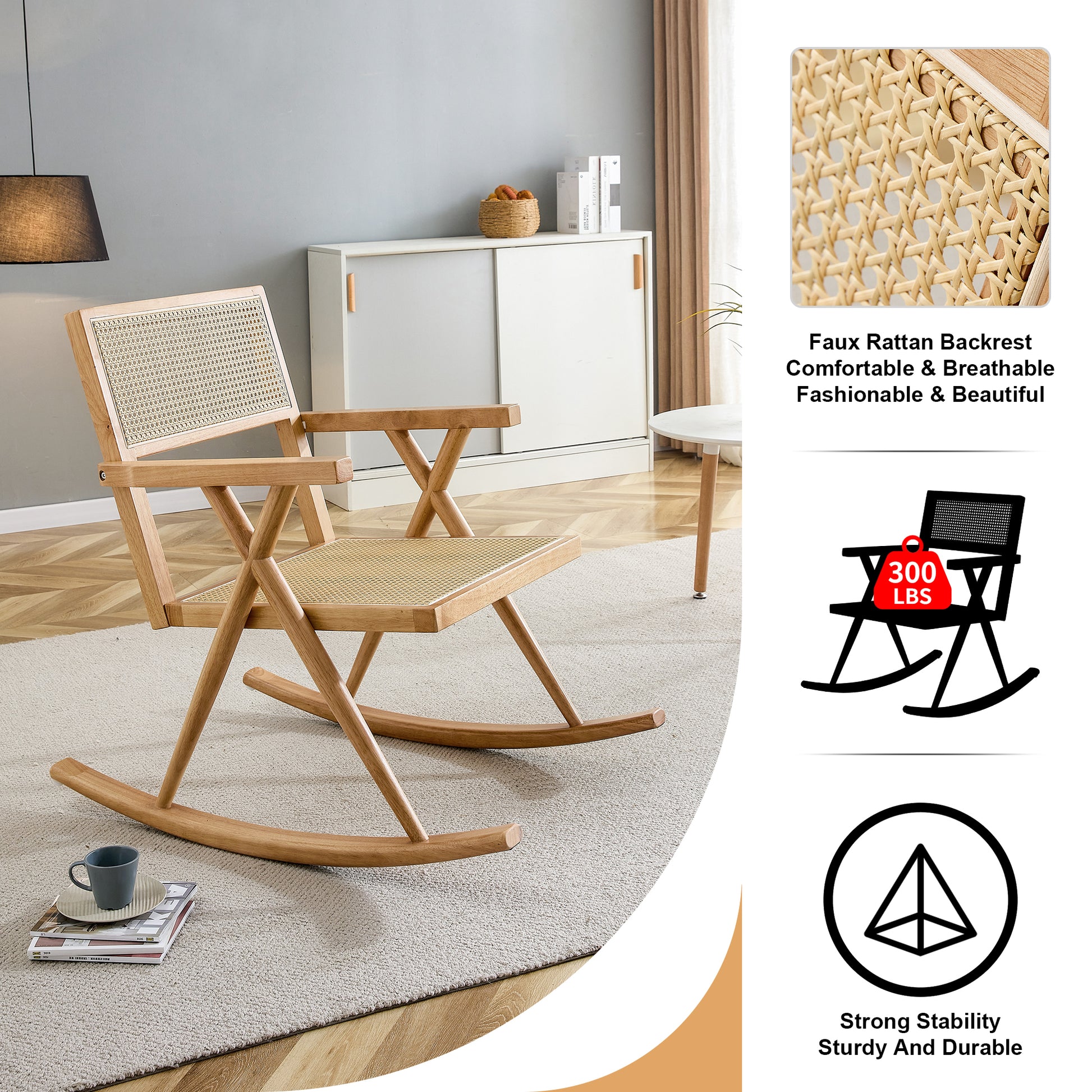 Cynthia Solid Wood & Imitation Rattan Rocking Chair