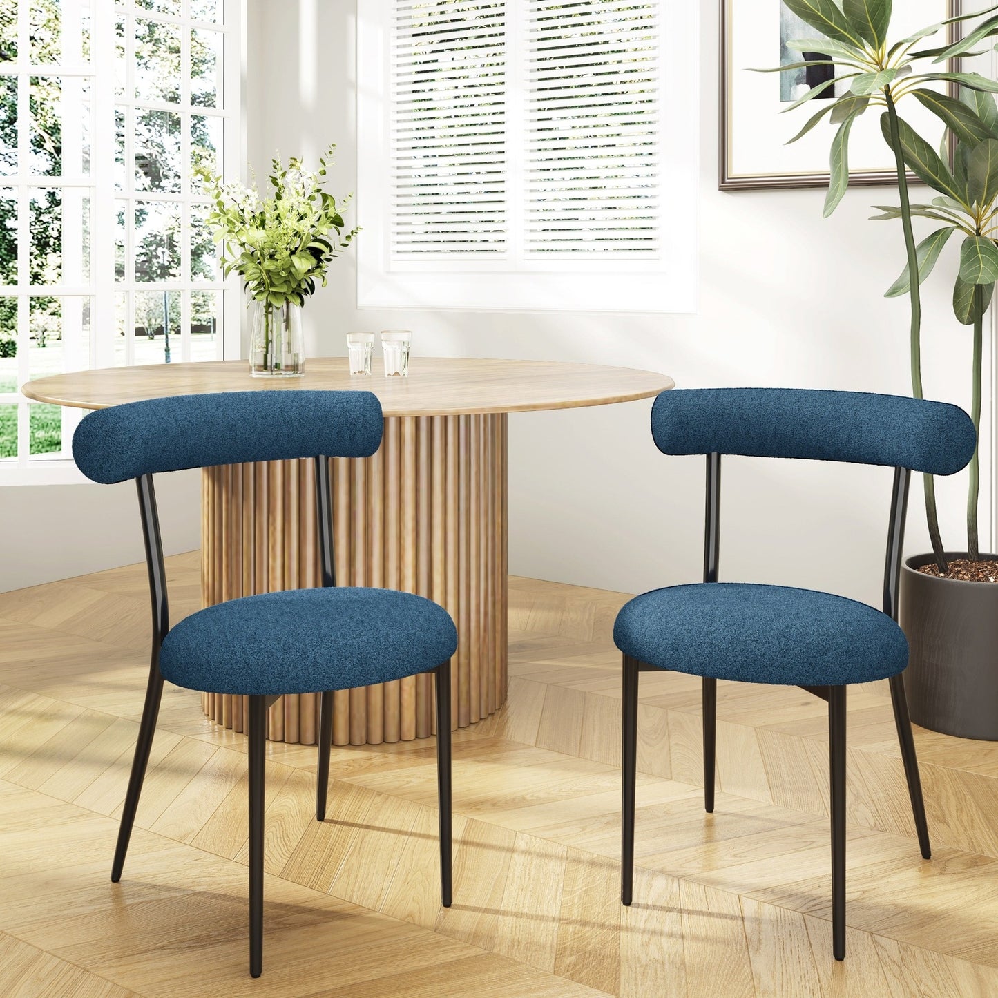 Zephira Modern Upholstered Side Chairs with Black Legs Set of 2 Blue