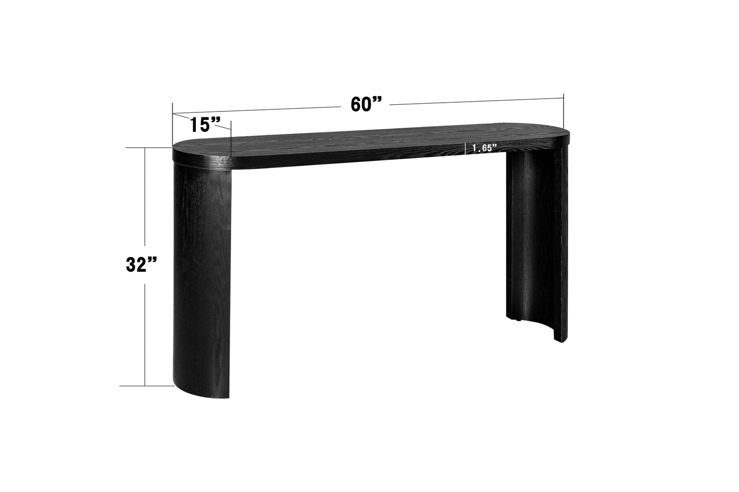 Delfina 60" Wooden Console Table with Curved Legs, Black