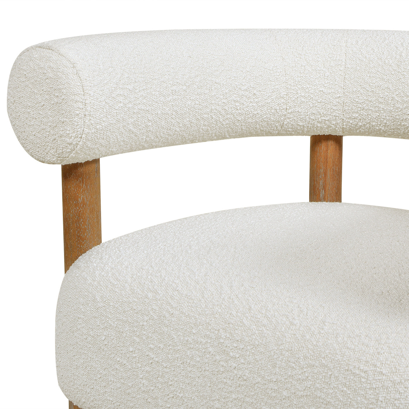 Fuji 37' Mid Century Modern Barrel Accent Arm Chair, Ivory White Boucle