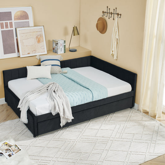 Fulton Full Size Velvet Daybed & Trundle Set, Black