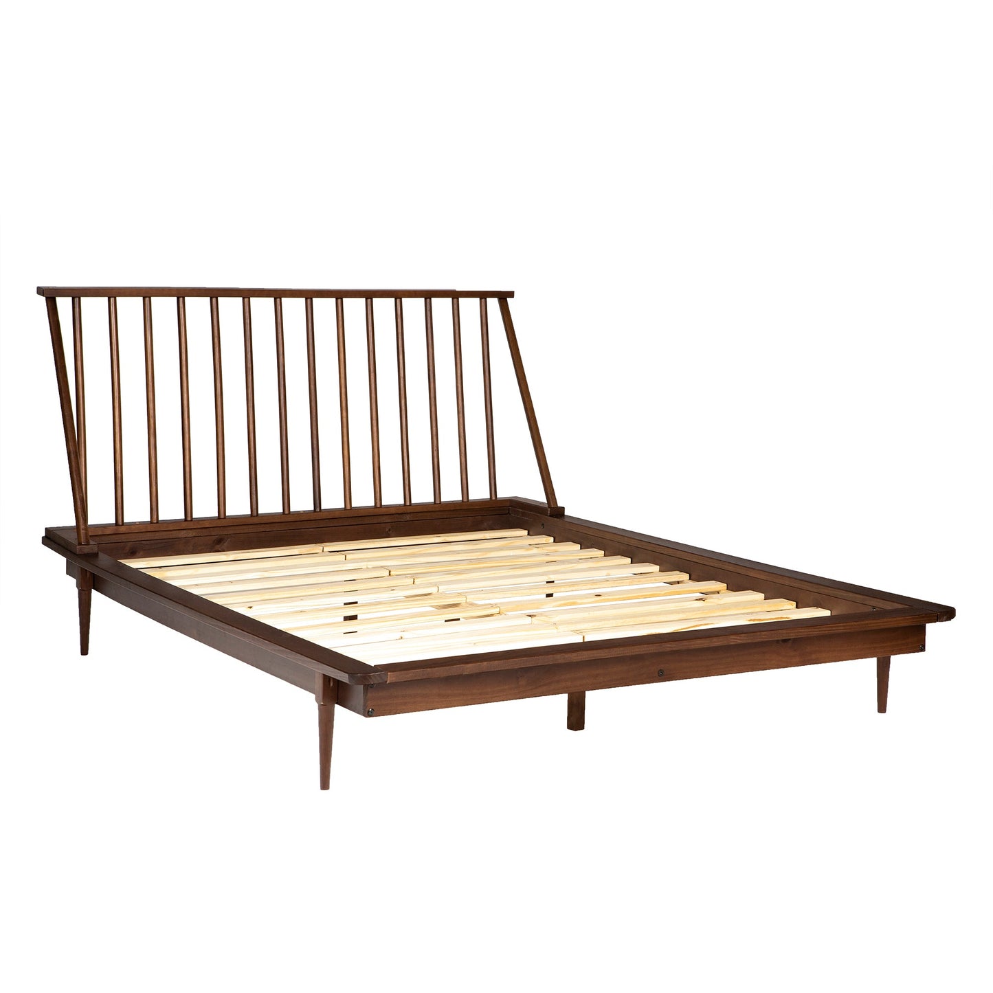 Morgan Mid-Century Modern Solid Wood Queen Platform Bed Frame with Spindle Headboard - Walnut