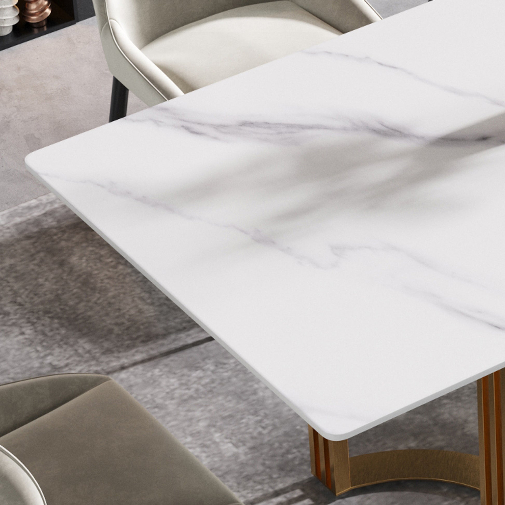 Moto Modern 63" White Sintered Stone Dining Table with Gold Legs