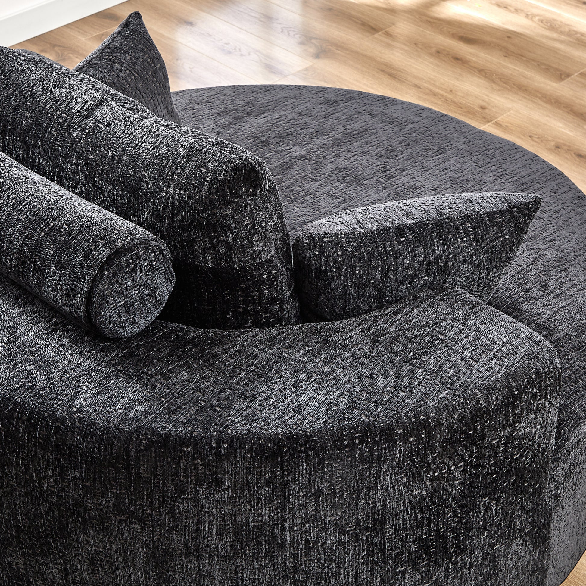 Fluffy Comfort: 55'' Chenille Black Sponge Modern Sleeper Chair for Any Space