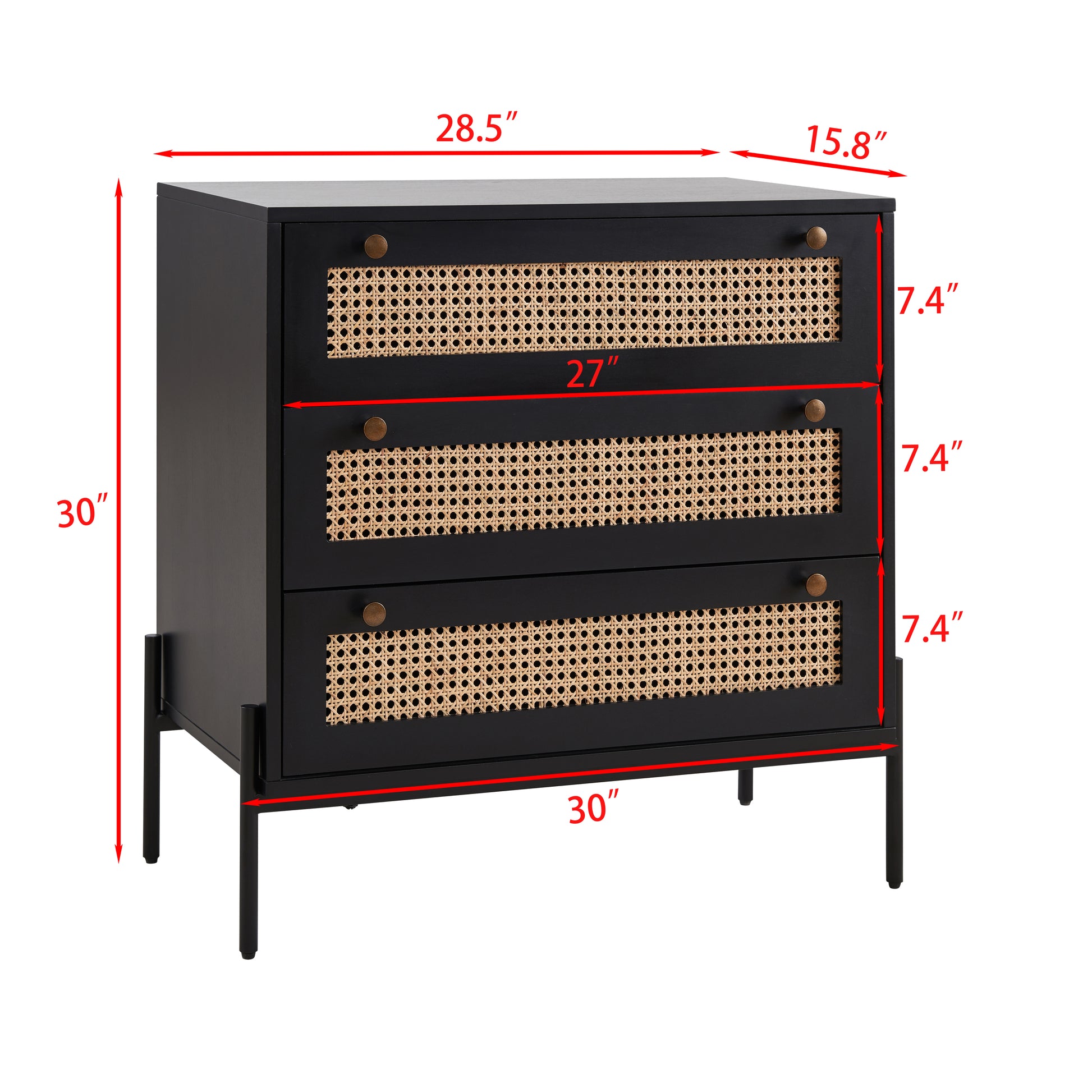 Ingrid Mid-Century Modern Cabinet, Black & Rattan