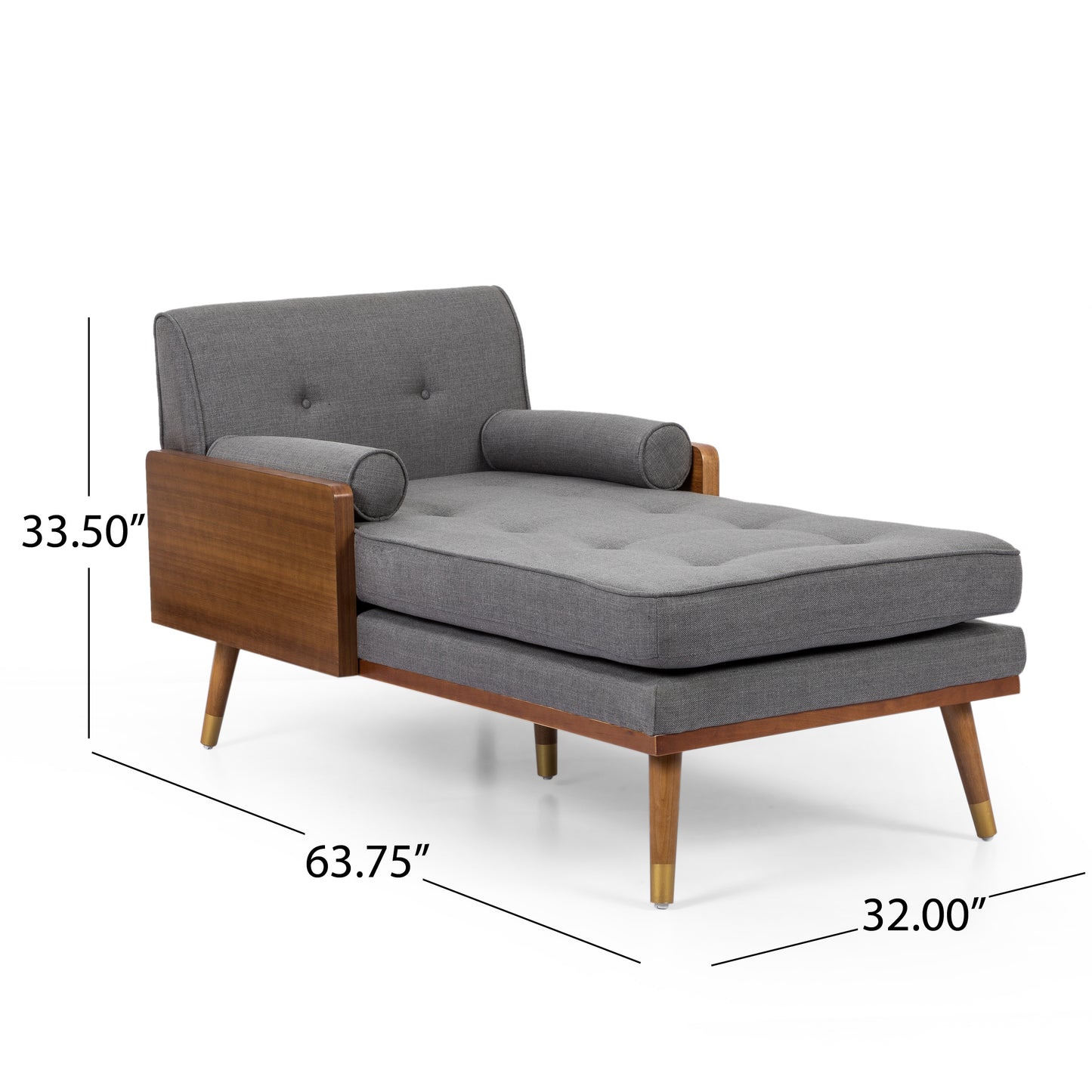 Romilly Mid-Century Modern Chaise Lounge, Gray & Walnut