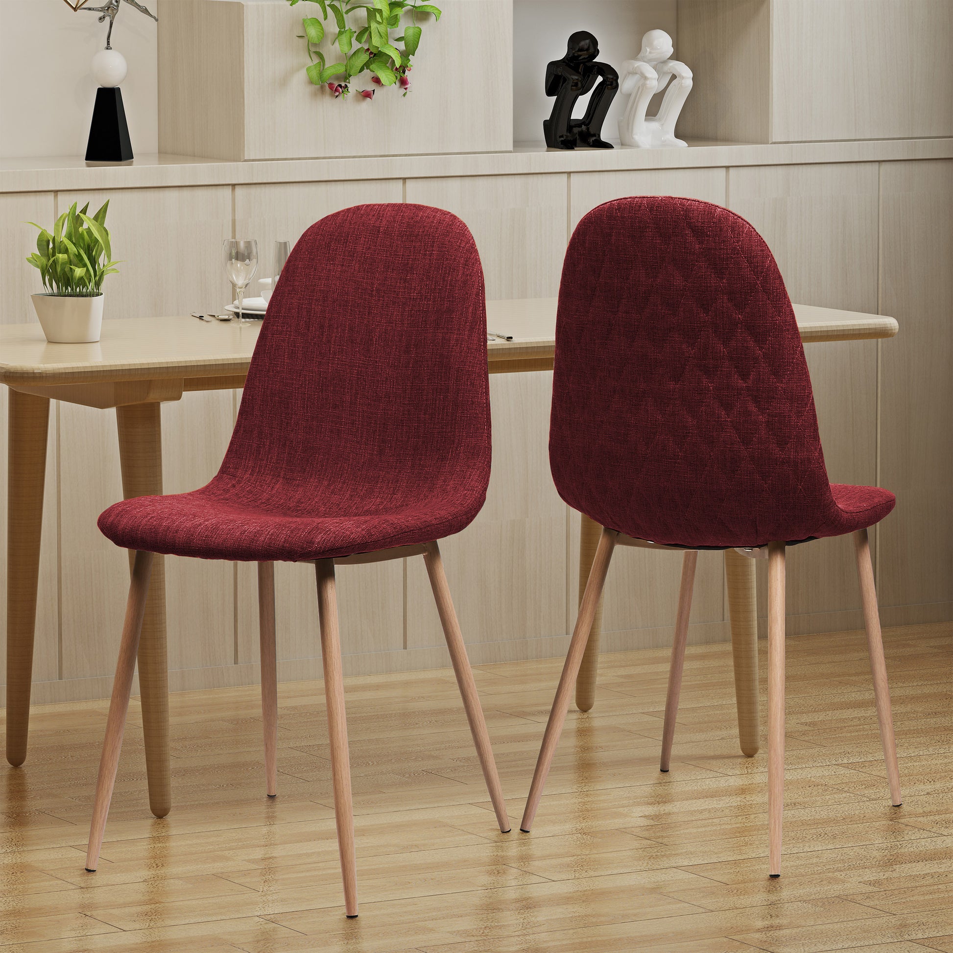 Loretta Mid-Century Modern Upholstered Side Chairs Set of 2 Red