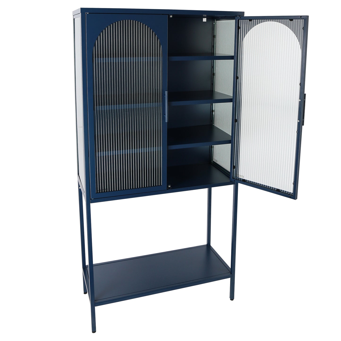 Zane Metal Arched Glass Door Cabinet, Blue