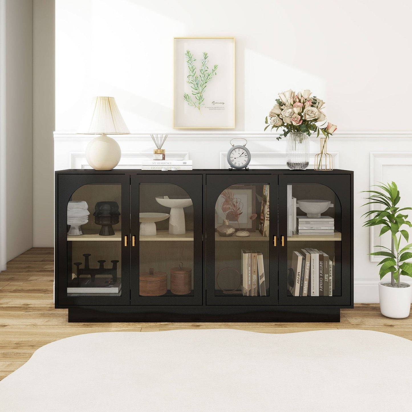 Zane Modern Accent Cabinet in Black with Acrylic Door