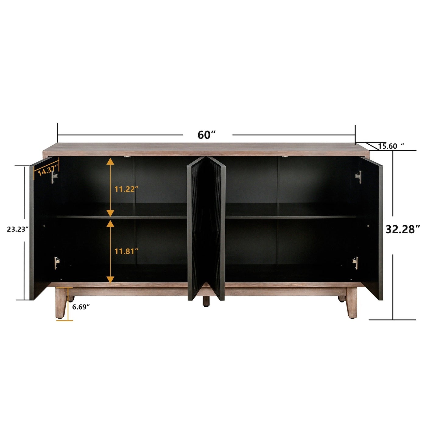 Bart Mid-Century Sideboard Cabinet with Solid Wood Legs 60"