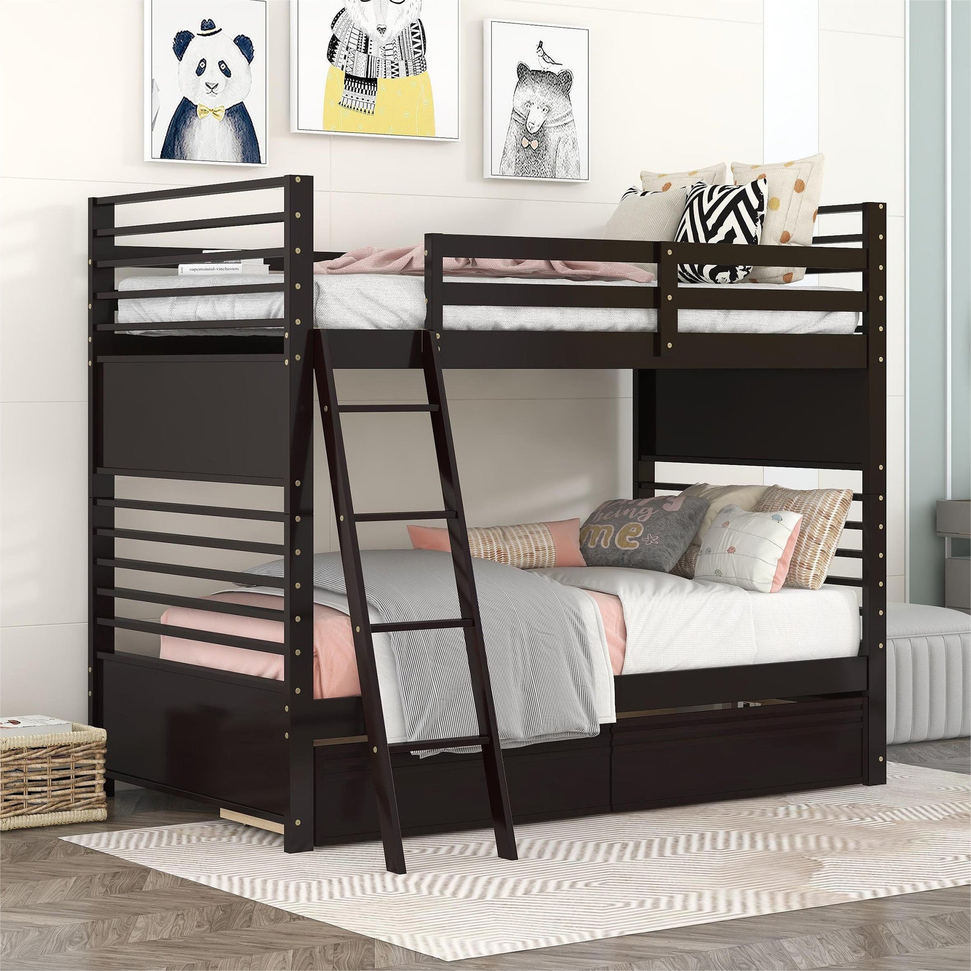 Rachel Twin over Twin Wood Bunk Bed with Two Drawers - Espresso