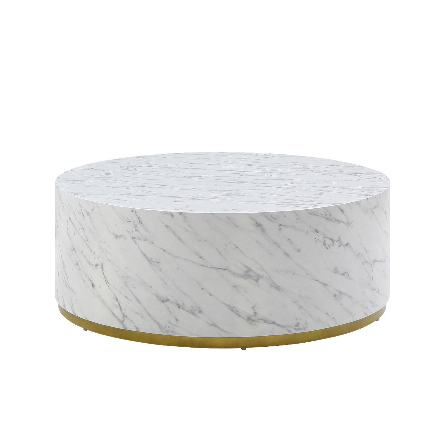 Esme Modern Round Faux Marble Coffee Table with Gold Base, White