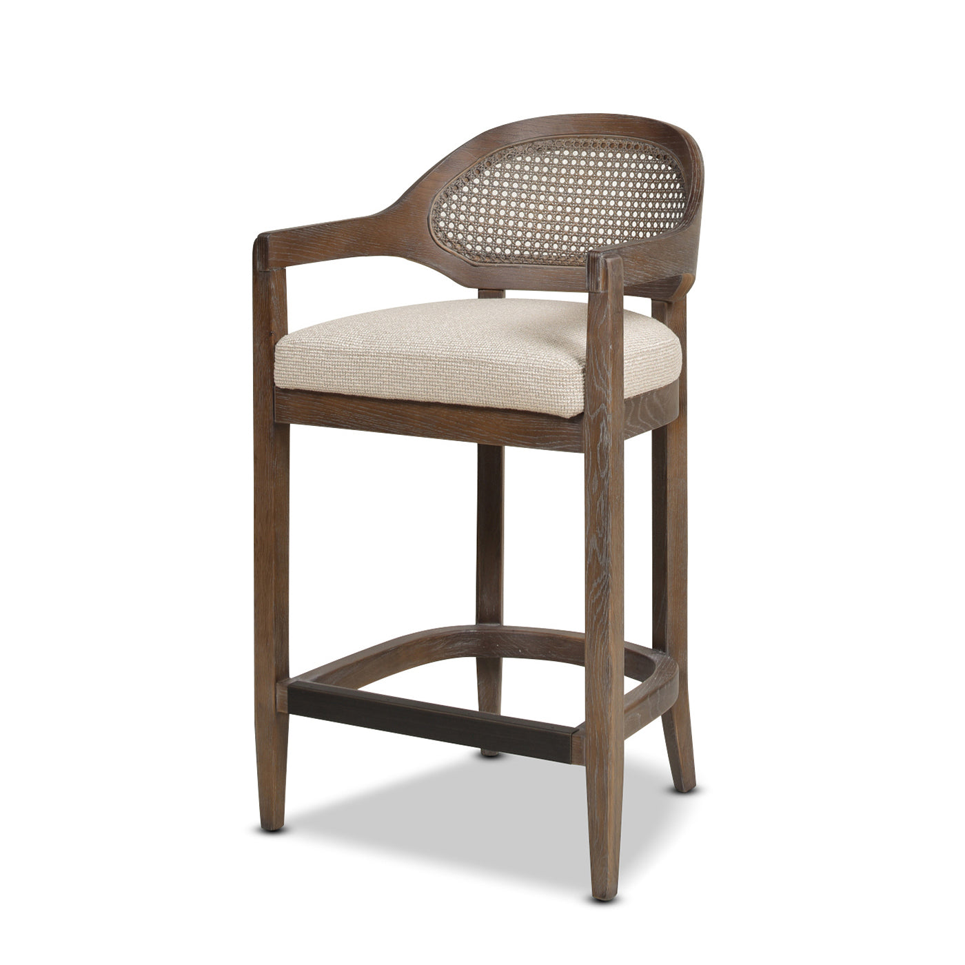 Faustine Mid-Century Modern 26' Cane Back Counter Stool, Taupe Beige Textured Weave