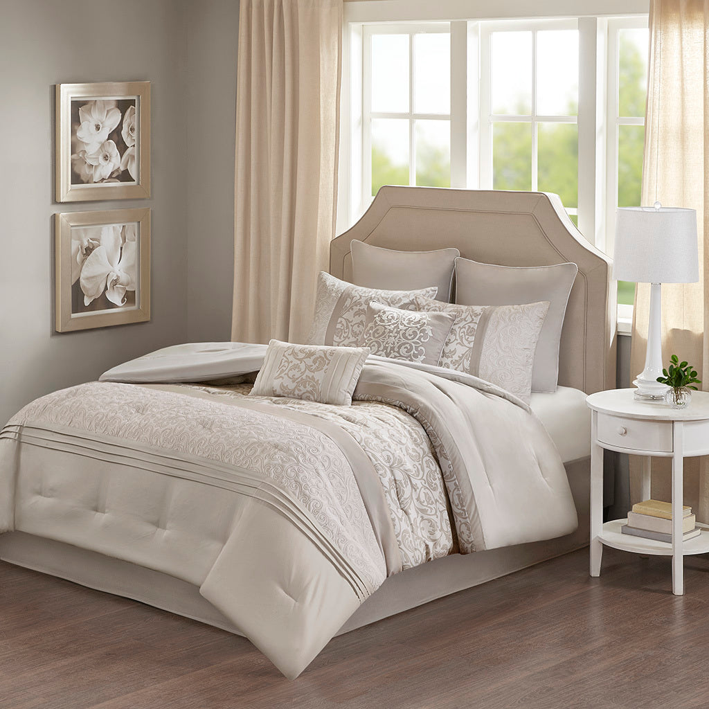 Embroidered 8 Piece Comforter Set Neutral